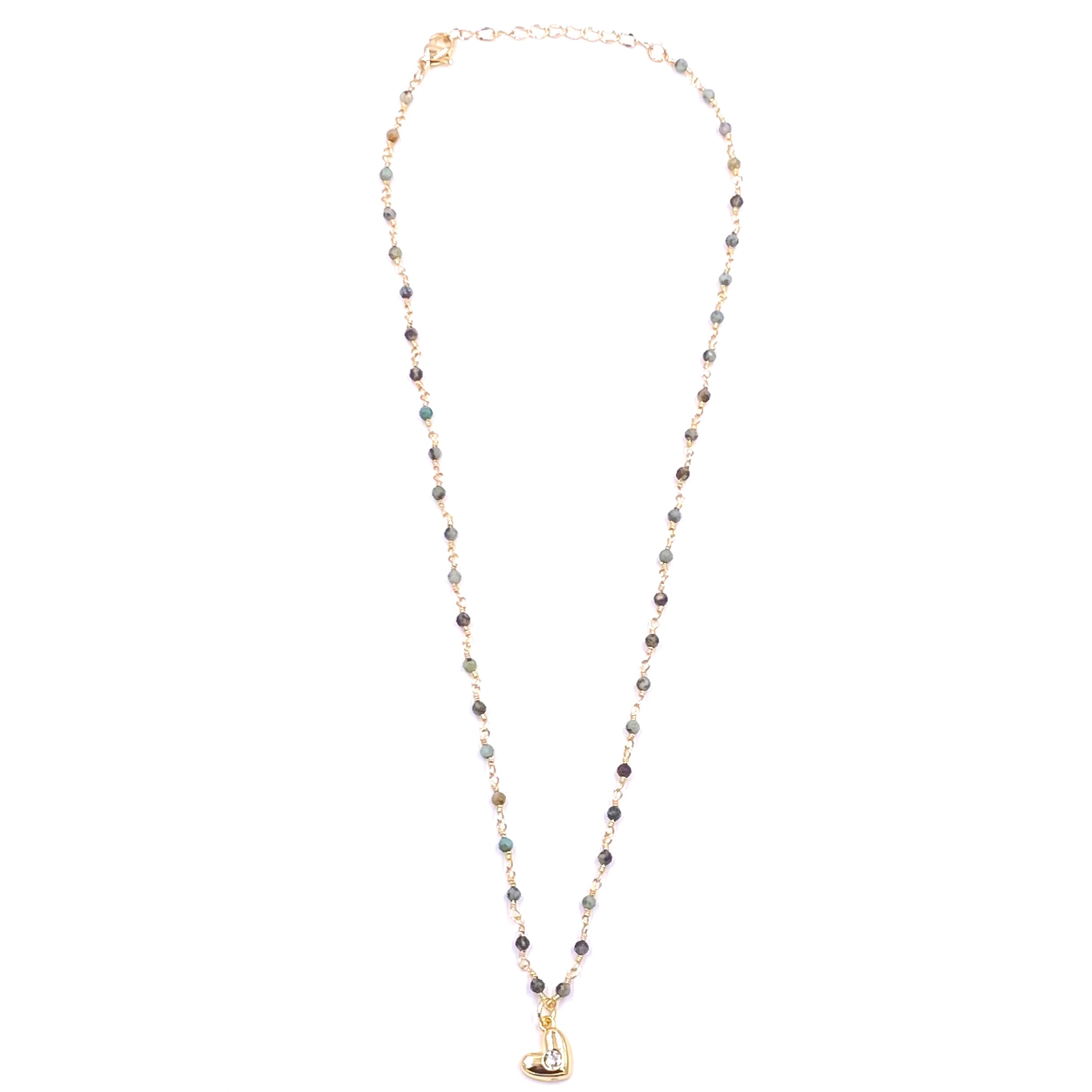 Ashley Gold Stainless Steel Gold Plated Blue Beads Necklace with CZ Heart Pendant - Elegant Jewelry for Women, Perfect Gift for Birthday, Anniversary & Valentine's Day