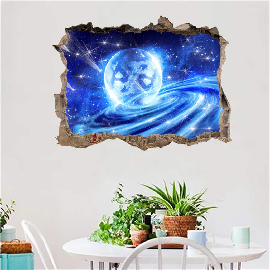 3D Moon Wall Stickers - Removable Starry Sky Mural for Kids Room & Living Room Decor