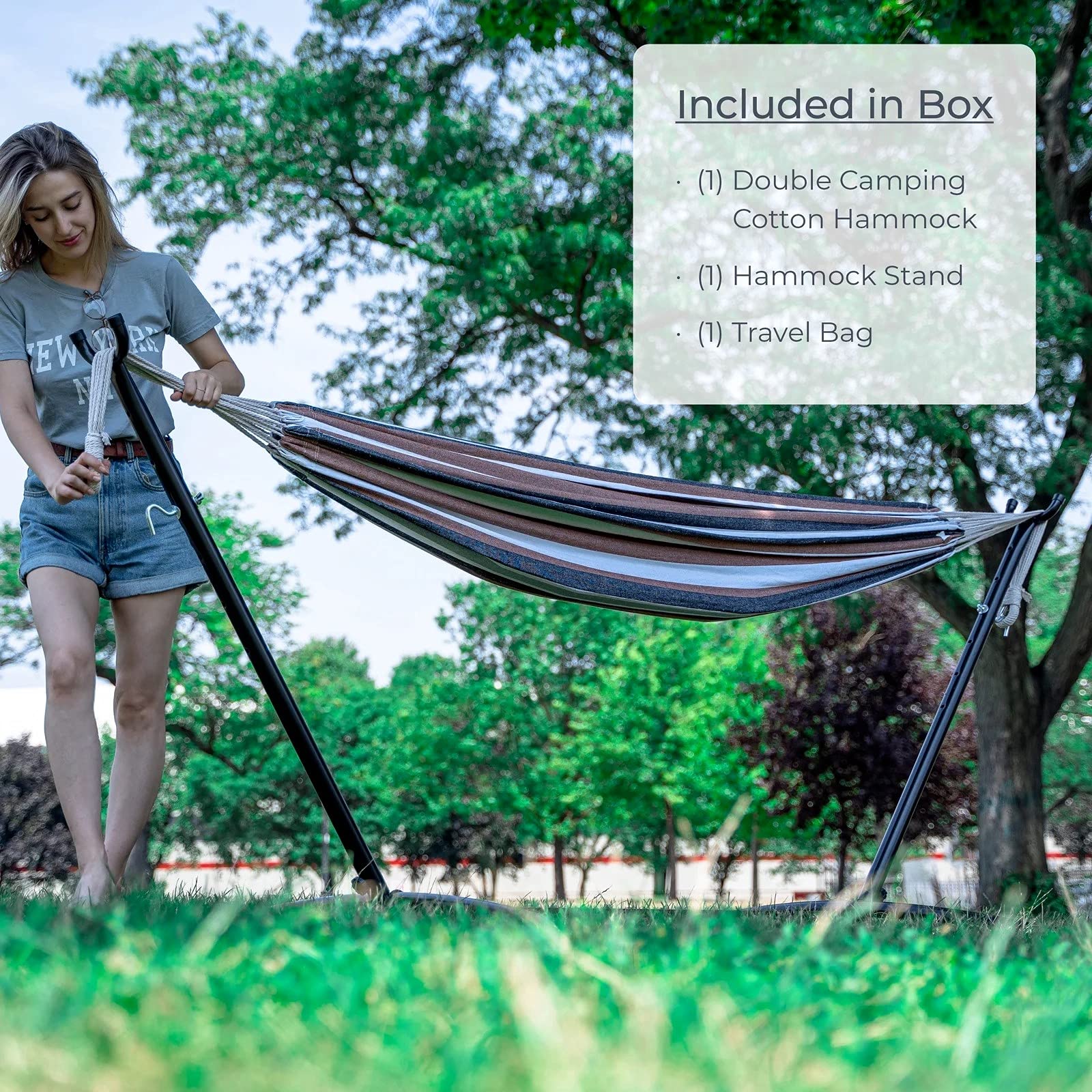 2 Person Heavy Duty Hammock Swing with Space-Saving Steel Stand - 250lb Capacity Adjustable Freestanding Hammock Bed for Outdoor, Garden, Yard, Patio - Includes Portable Carrying Bag | Perfect for Relaxation, Camping & Backyard Lounging
