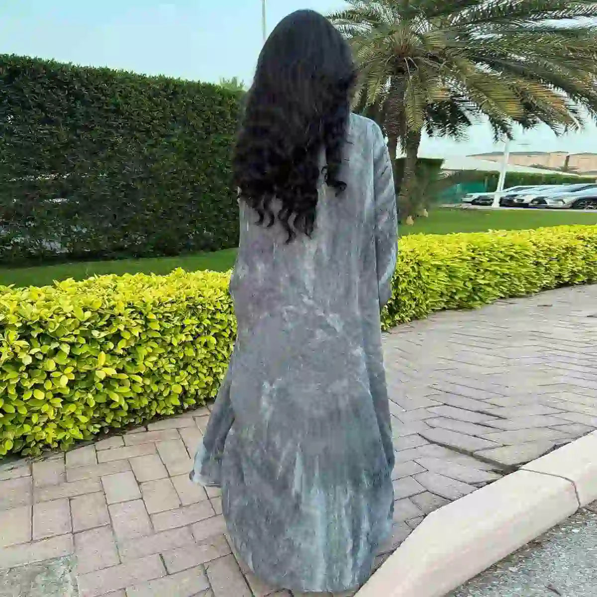 Elegant Chiffon Printed Cardigan Open Abaya Dress with Matching Hijab - Modest Muslim Fashion for Women, Perfect for Prayer, Eid, and Special Occasions