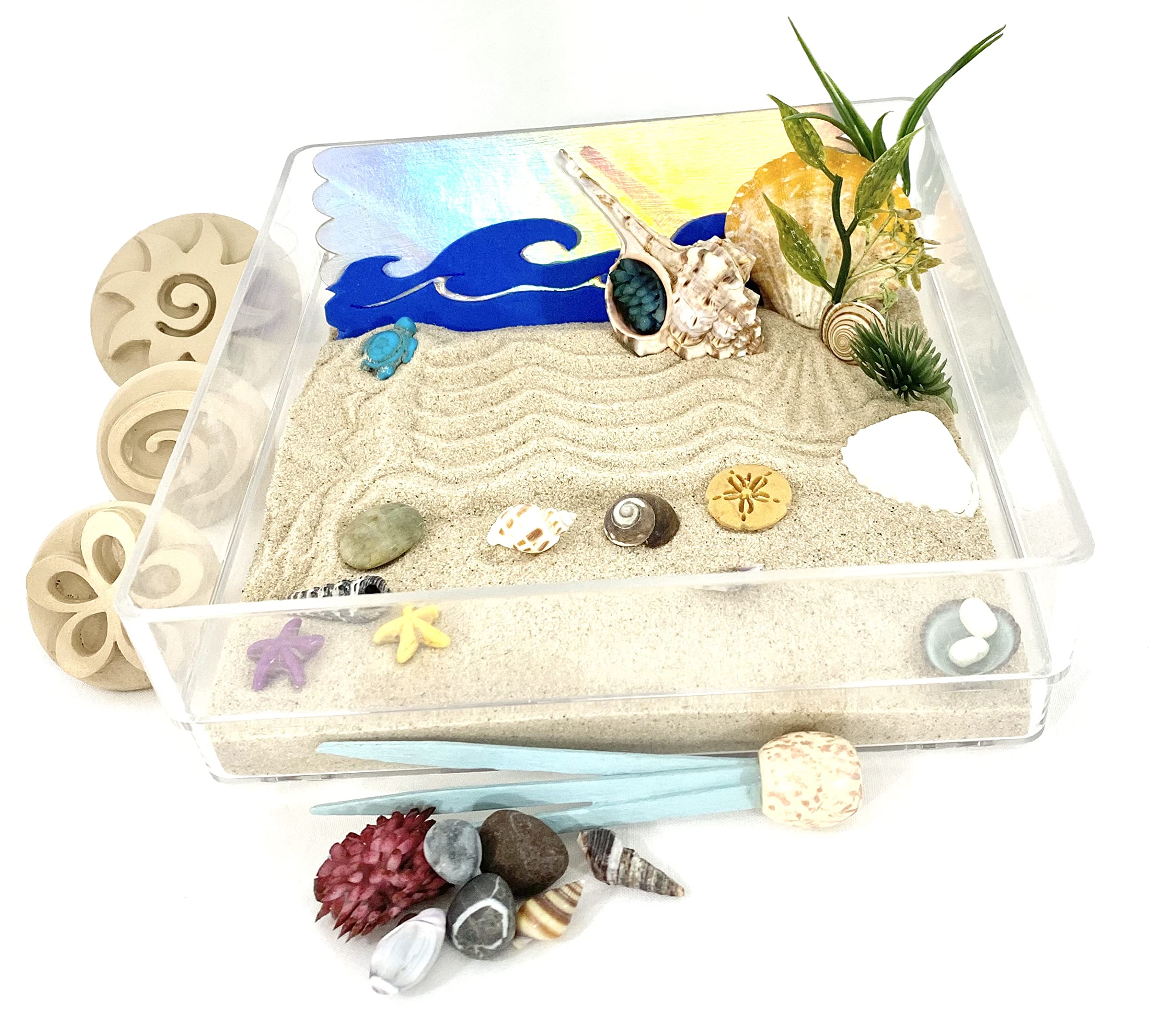Instant Beach Vacation Desktop Terrarium Sandbox - Mini Zen Garden for Office Desk, Stress Relief Decor & Creative Gift Idea for Adults
