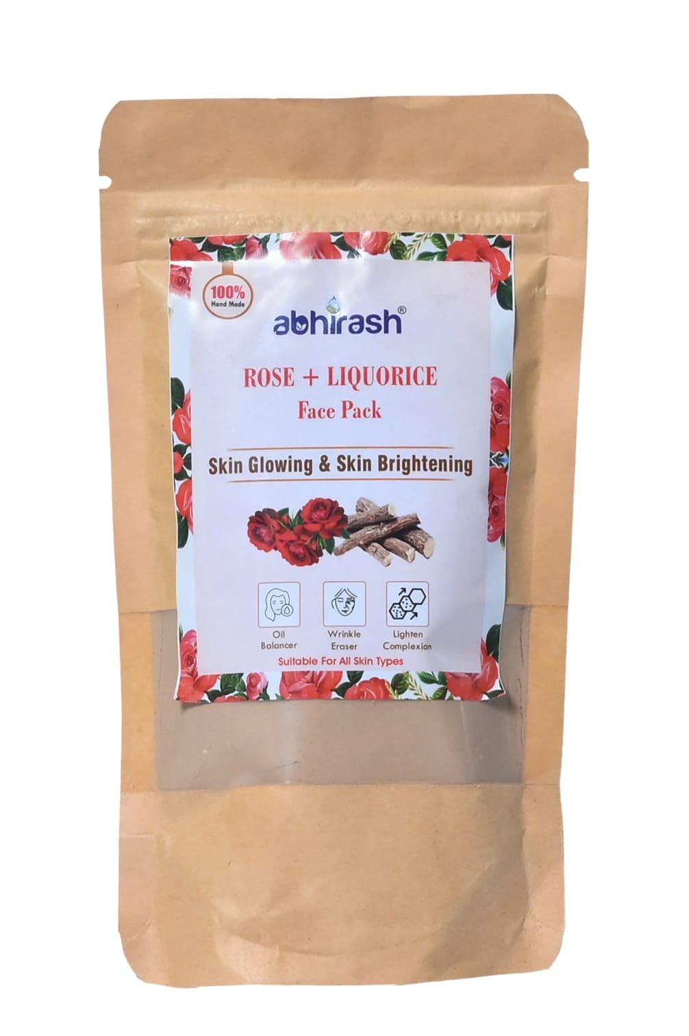 ABHIRASH HERBS Herbal Rose & Licorice Face Pack - 100g for Skin Glowing & Brightening | Natural Facial Mask for Radiant Complexion | Perfect for Daily Skincare Routine & Spa Treatments