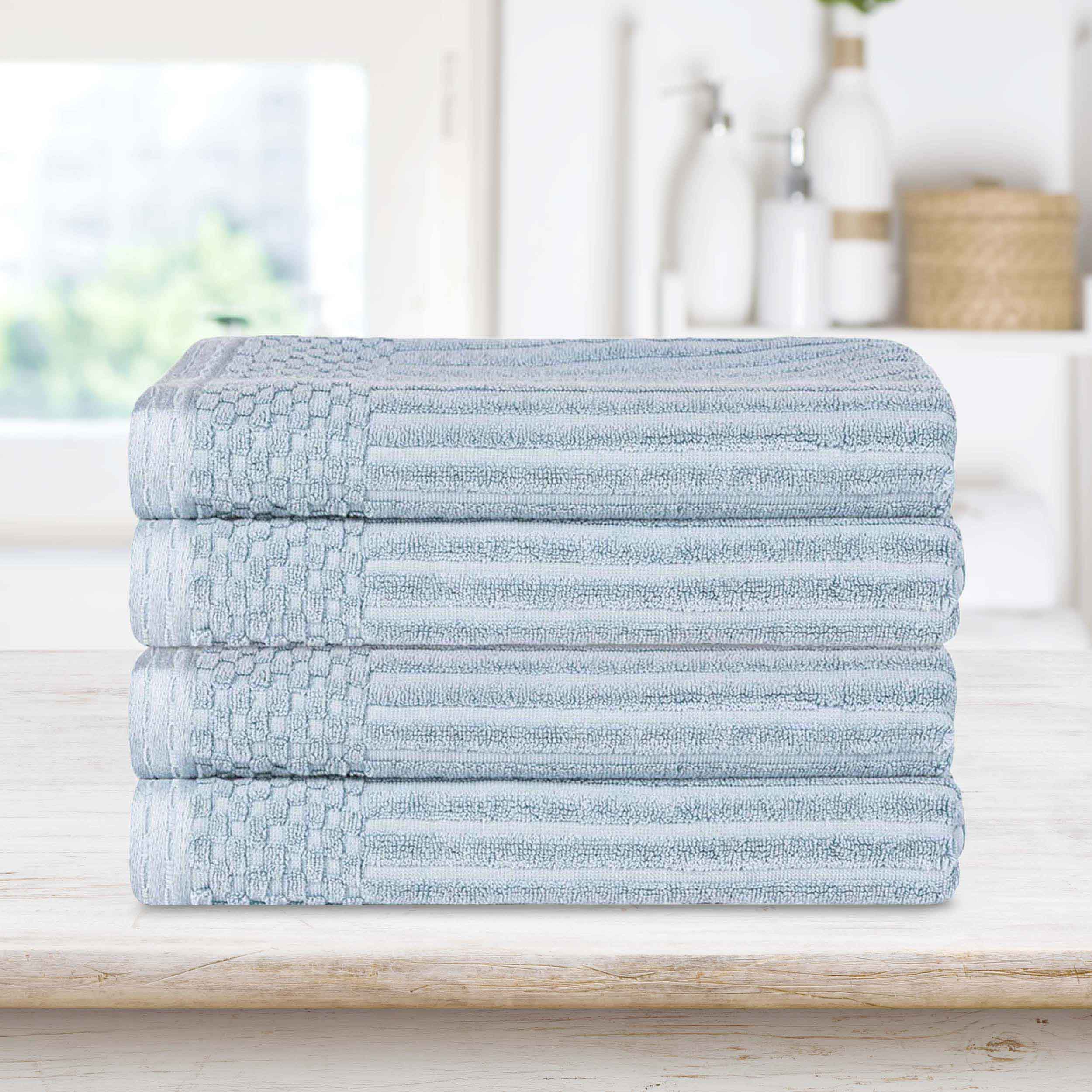 Premium Soho Ribbed Textured Cotton Bath Towels - Ultra Absorbent, Soft & Quick-Drying - Set of 4 (White) - Luxury Spa, Bathroom & Beach Essentials for Home & Travel