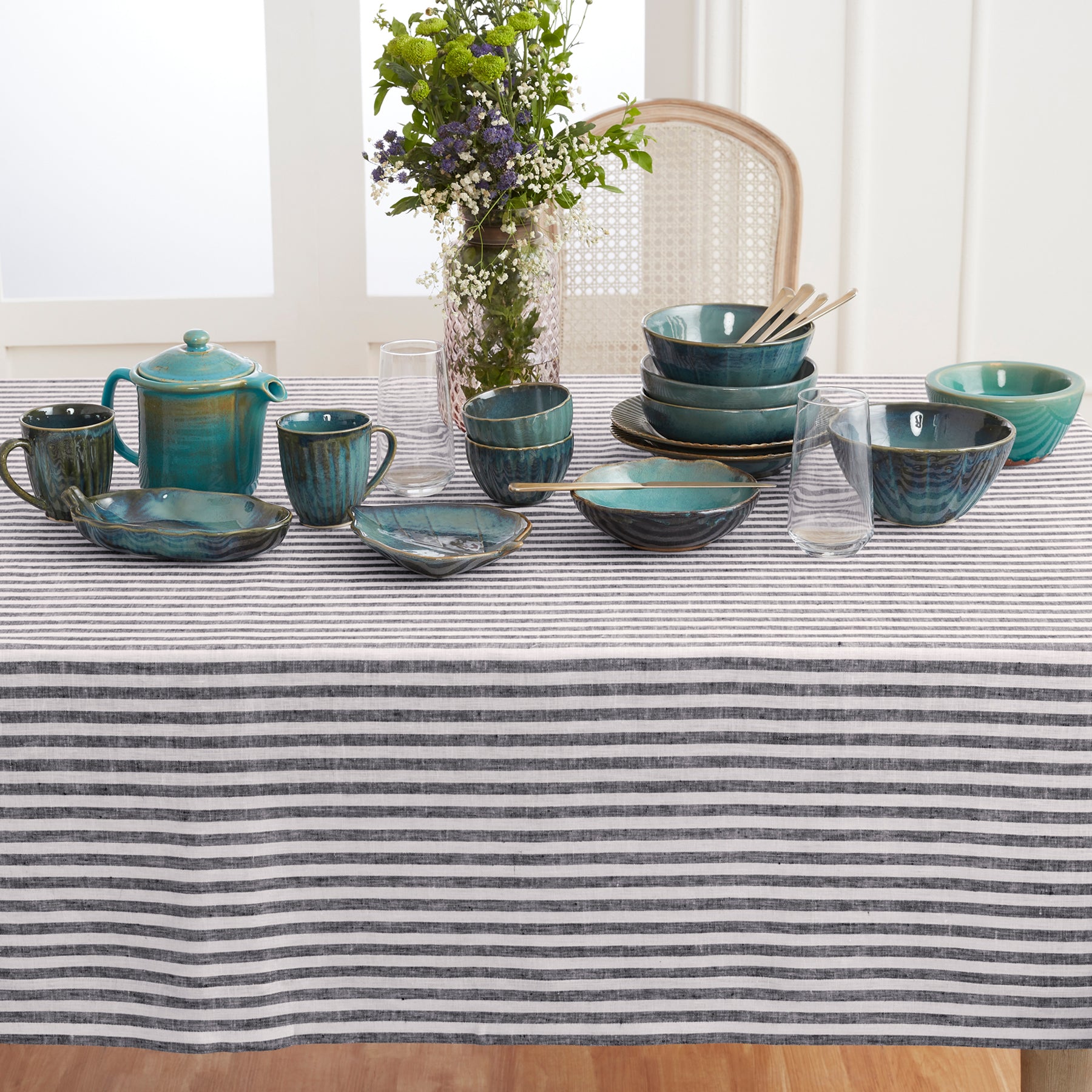 Amalfi Stripe Tablecloth - Waterproof & Stain-Resistant Round Table Cover for Outdoor Dining, Picnics, and Party Decor
