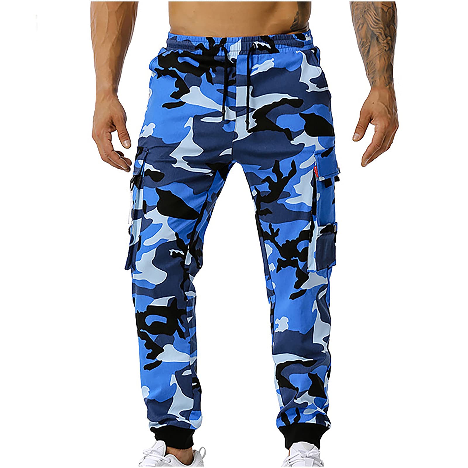 Men's Stretch Comfortable Sweatpants - Fashionable Hip Jeans with Pockets, Regular Fit Golf & Casual Pants in Blue Plaid - Perfect for Workouts, Lounge Wear & Outdoor Activities