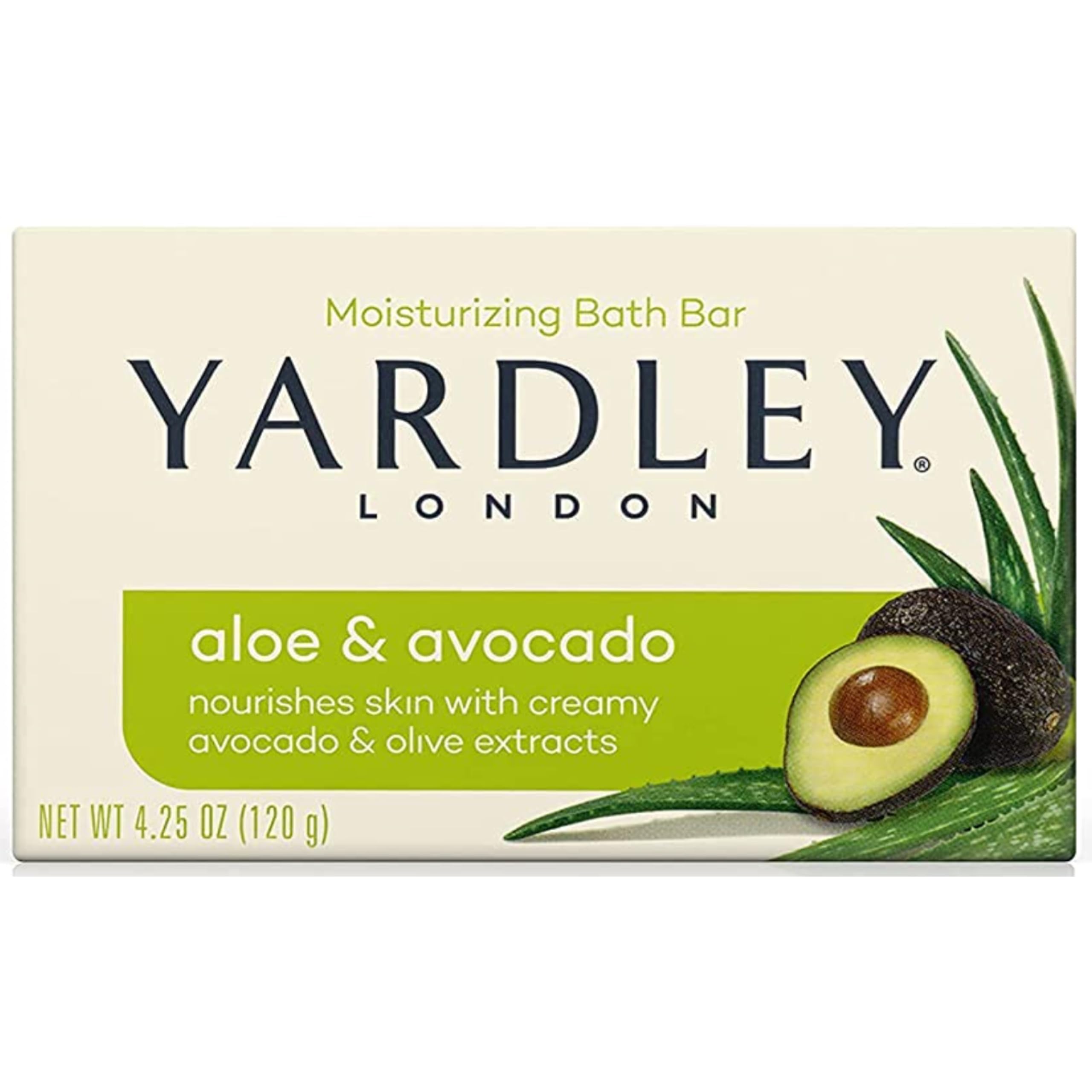Yardley London Aloe & Avocado Moisturizing Soap Bar - 4.25 oz (Pack of 4) | Natural Skin Care for Dry & Sensitive Skin | Perfect for Shower, Bath & Travel