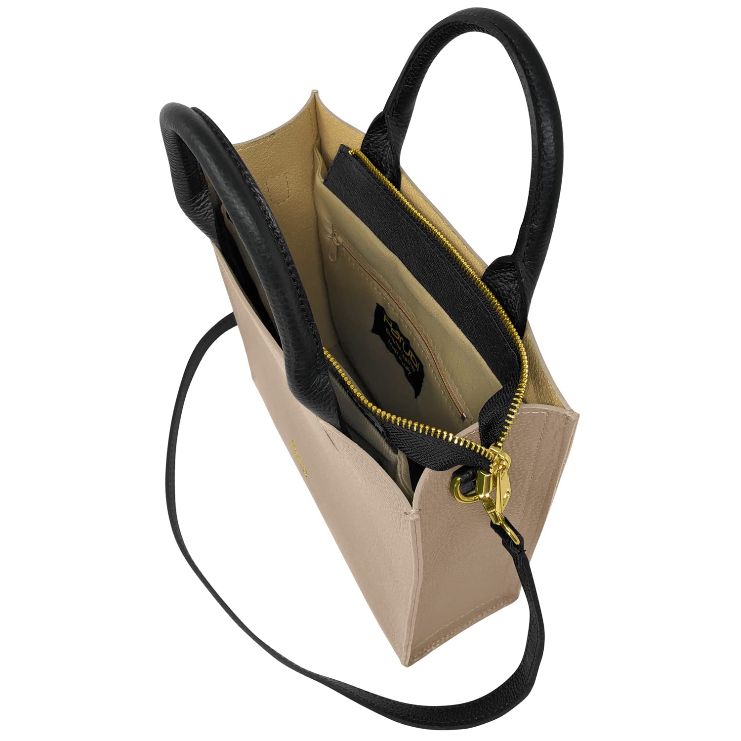 Parubi Women's Handbag with Shoulder Strap, Genuine Soft Leather, Made in Italy, Large Elegant Semi-Structured Shopping Tote with Handles - Clizia Model - Perfect for Work, Travel & Daily Use
