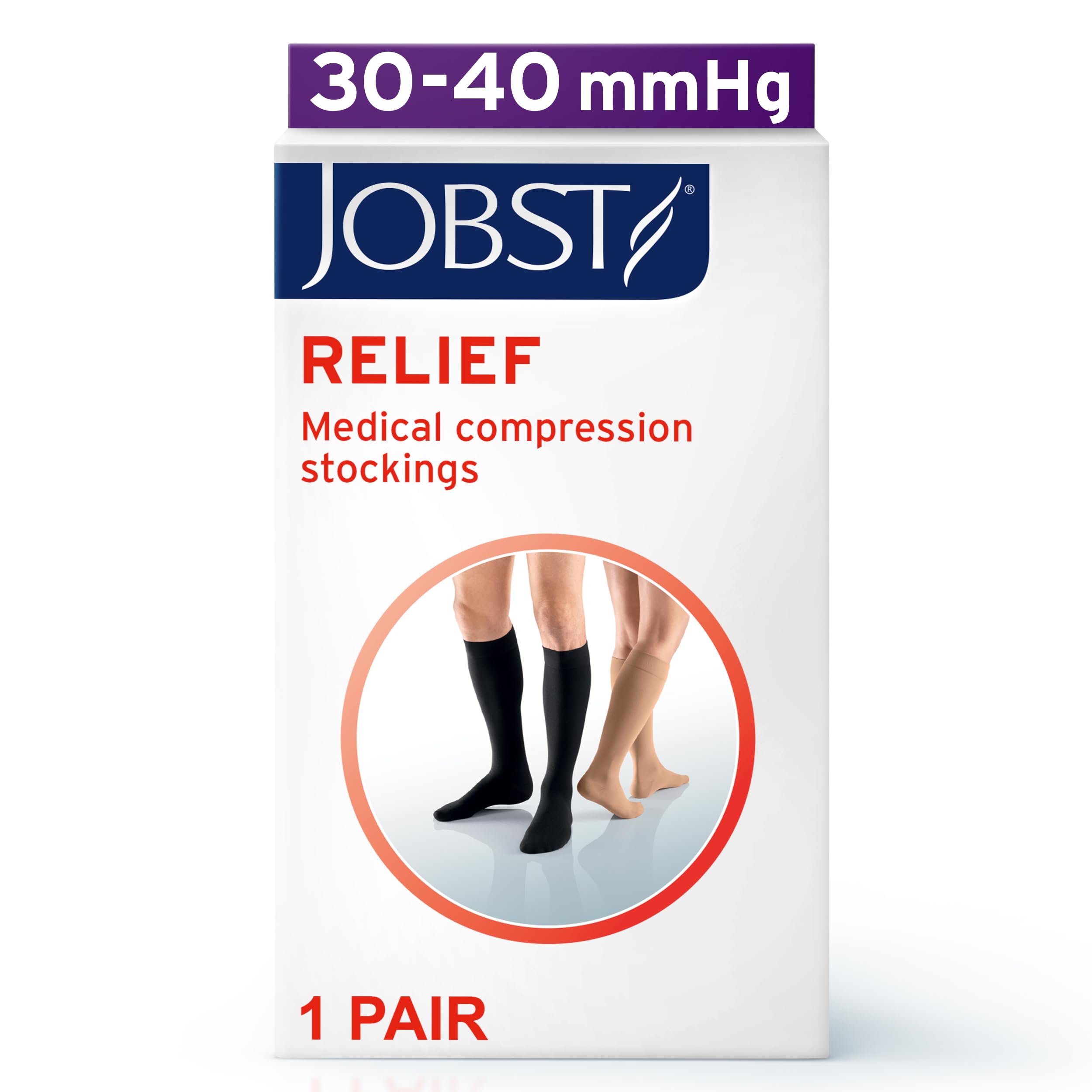 Jobst Relief 30-40 mmHg Knee High Open Toe Compression Stockings for Women & Men - Beige Medical Socks for Varicose Veins, Edema & Circulation - Perfect for Nurses, Travel & Pregnancy