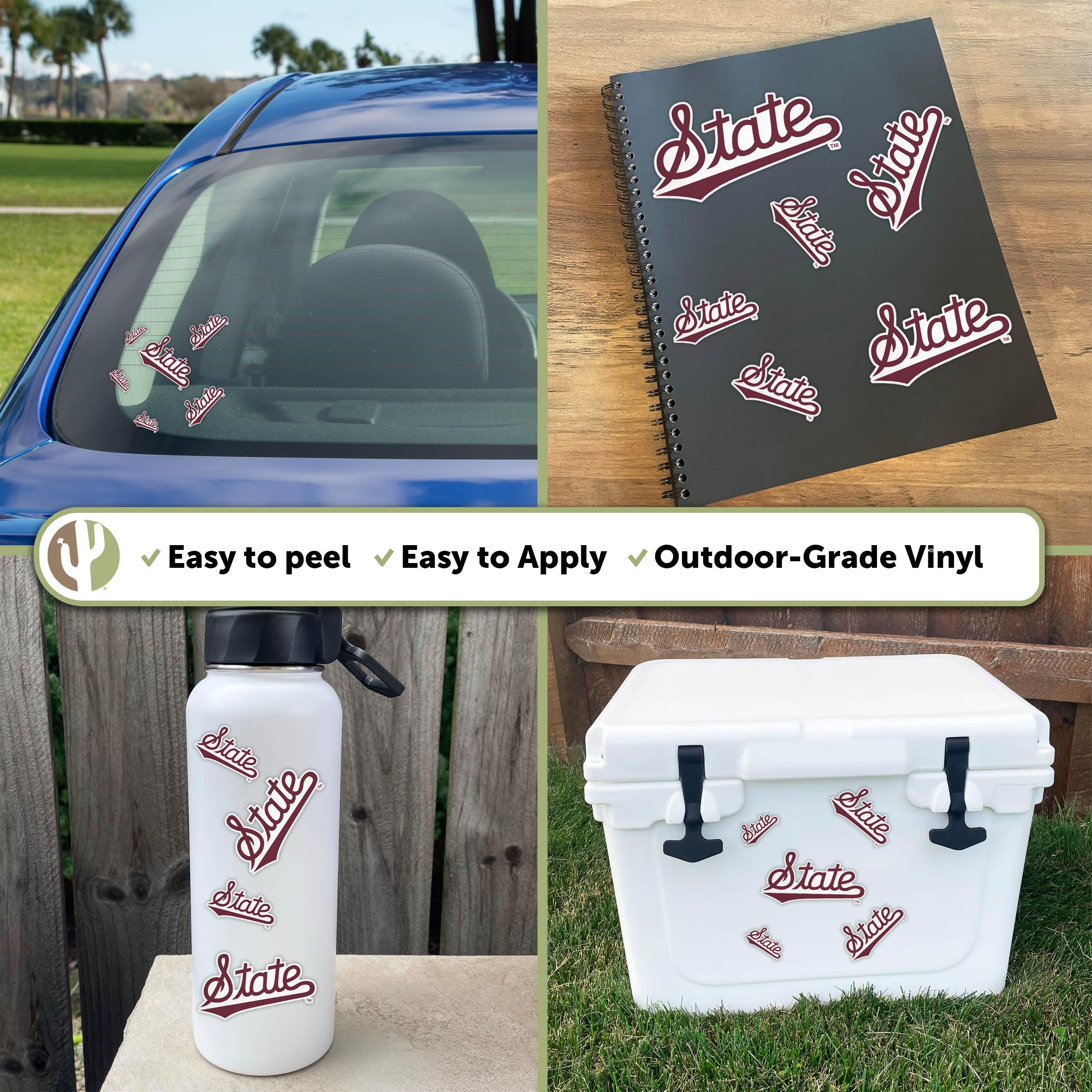 Mississippi State University Bulldogs MSU Desert Cactus Vinyl Decals - Waterproof Stickers for Laptop, Water Bottle, Car, Scrapbook (Pack of 3-5) - Perfect for College Fans, School Spirit & DIY Crafts