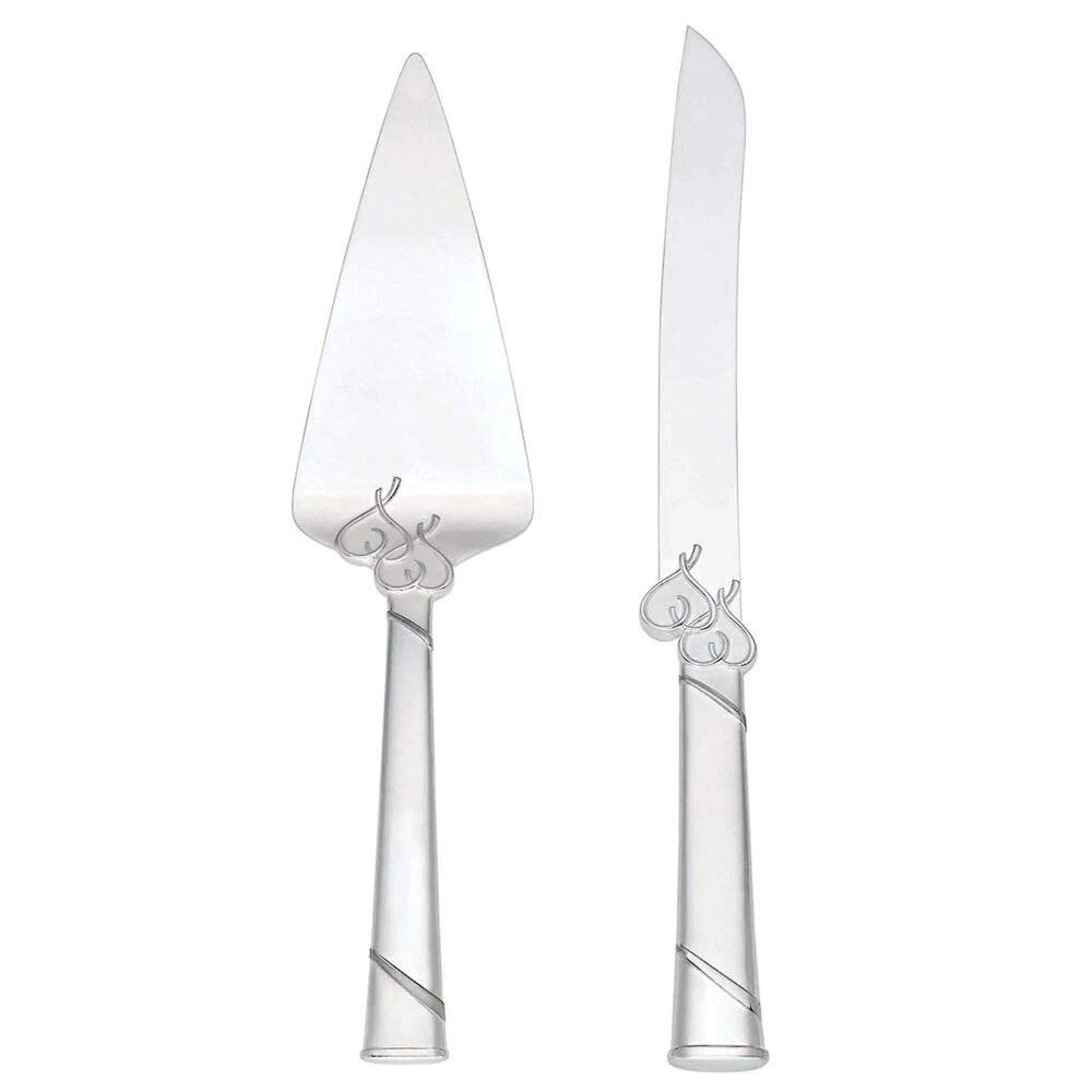 Lenox True Love Silver Personalized Wedding Cake Cutting Set - Engraved Cake Knife & Server for Weddings, Anniversaries & Special Occasions | Elegant Gift for Bride & Groom