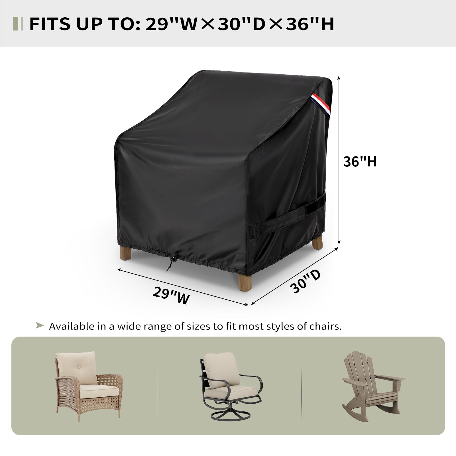 Waterproof Patio Furniture Covers 2 Pack - 29W x 30D x 36H Inches, Outdoor Chair Covers for Lawn & Garden, Black - Perfect for Protecting Chairs from Rain, Sun & Snow