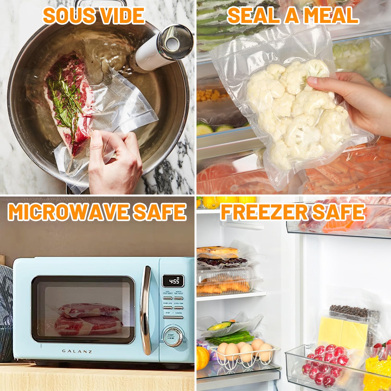 Premium BPA-Free Vacuum Sealer Bags - 200 Quart (8x12 Inch) Heavy Duty Commercial Grade Food Storage Bags for Sous Vide, Freezer & Meal Prep | Compatible with FoodSaver, Seal-a-Meal & Weston | Perfect for Long-Term Food Preservation, Freezing Meats & Sous Vide Cooking