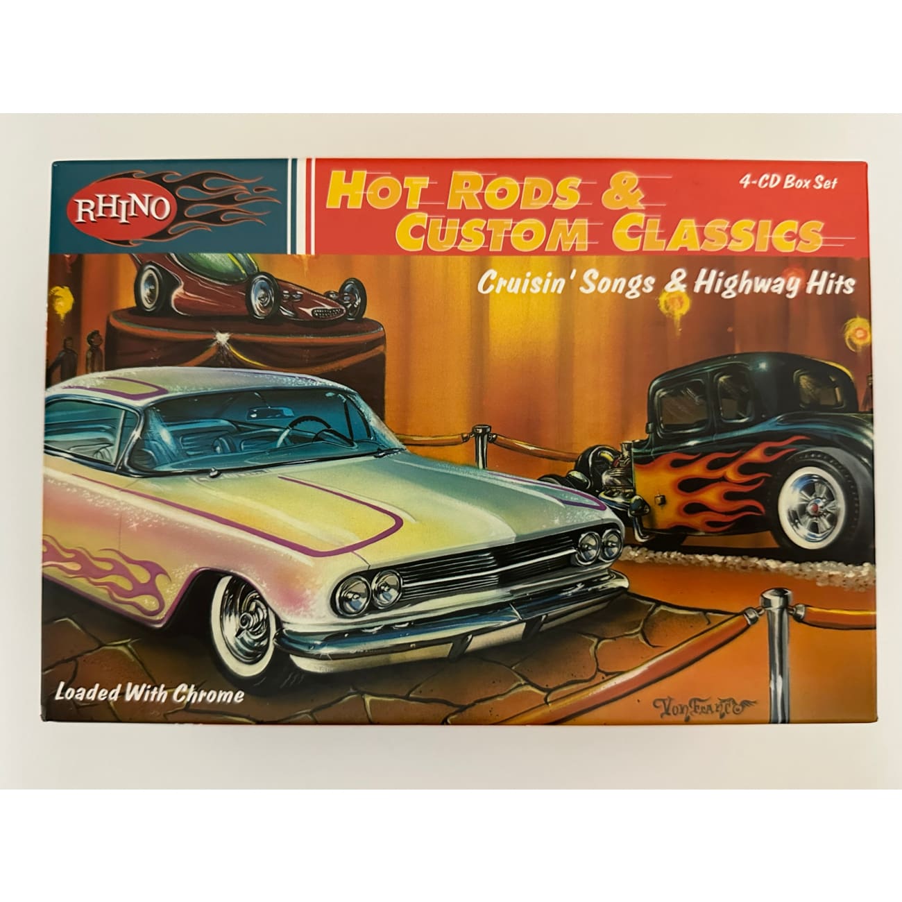 Hot Rods & Custom Classics 1999 Rhino 4 CD Box Set with Bonus Extras - Limited Edition R275688 - Perfect for Car Enthusiasts & Music Collectors