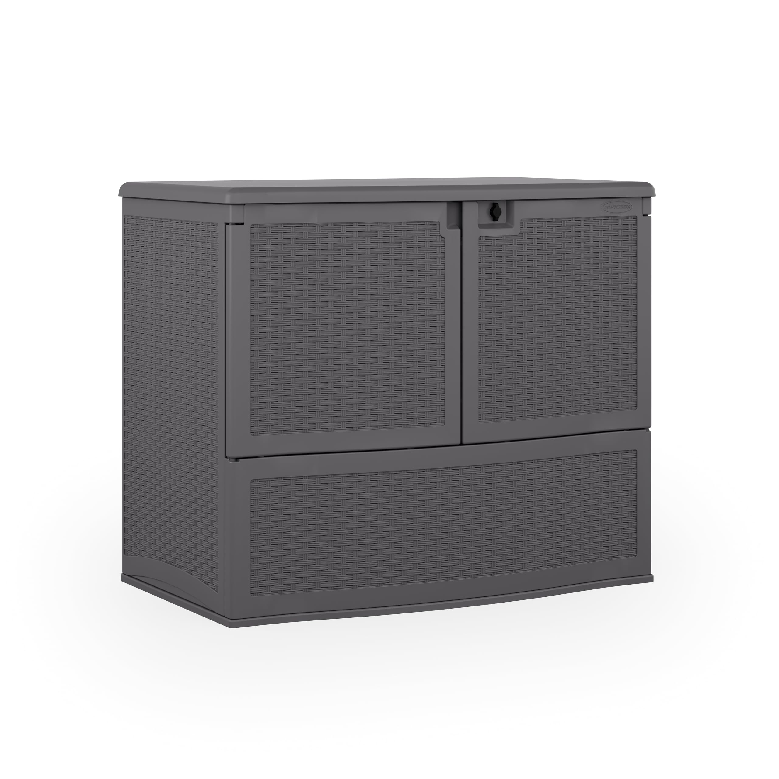 Suncast Backyard Oasis 195-Gallon Vertical Deck Storage Box - Outdoor Patio Furniture Cushion Organizer, Grill Tools & Pool Accessories Container - Cool Gray - Perfect for Deck, Porch & Backyard Organization