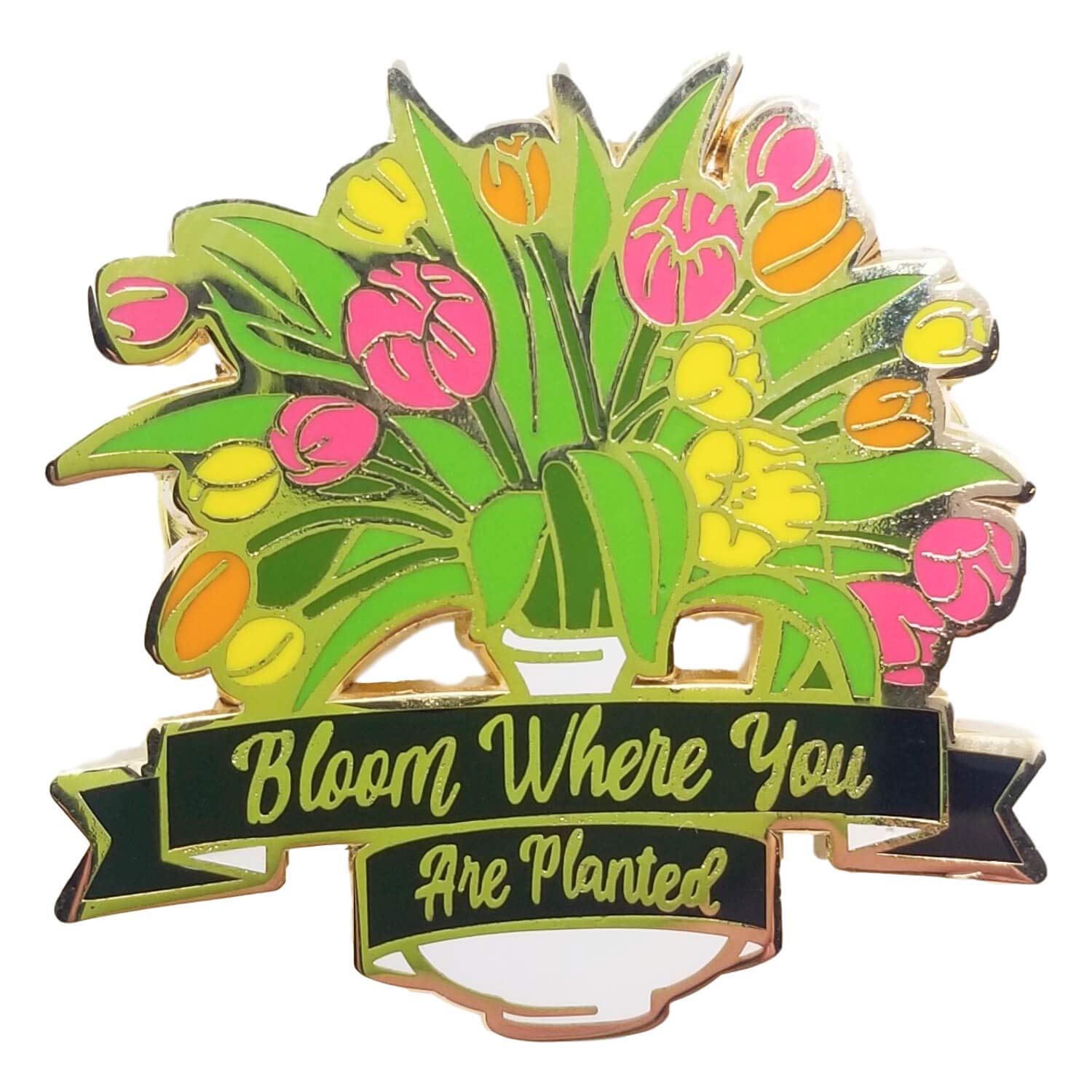 Bloom Where You Are Planted Enamel Pins - 1.4 Inch Motivational Lapel Pins for Backpacks, Hats, Jackets & Denim - Cute Floral Pins for Women & Men - Perfect for Office Wear, Gifts & Everyday Inspiration