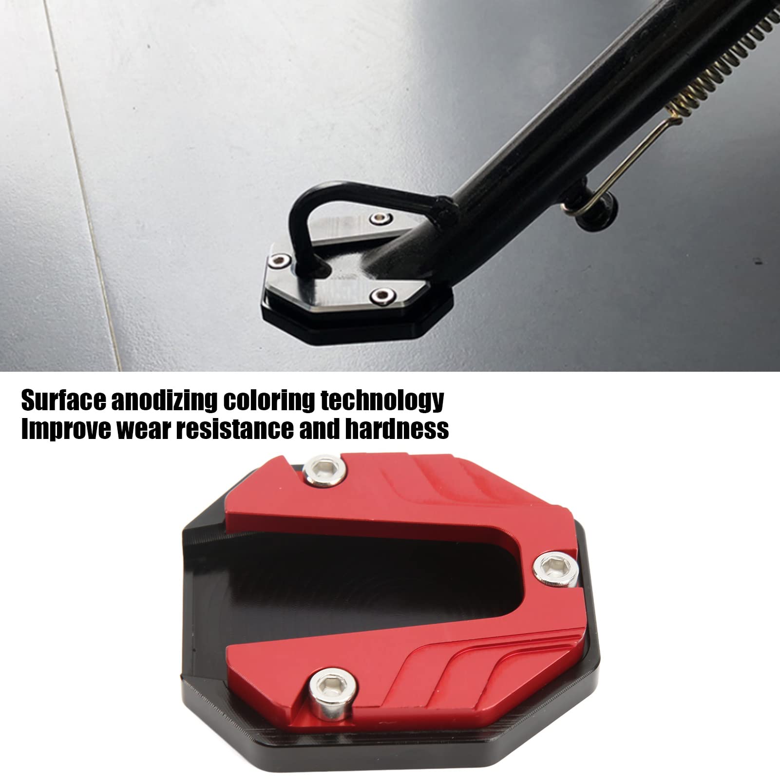 Universal Motorcycle Kickstand Plate - High Strength Aluminium Alloy Pad with Hex Wrench for Parking Stability