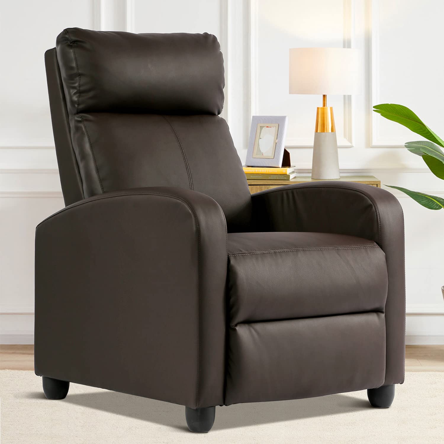 Ergonomic PU Leather Recliner Chair for Living Room - Massage, Home Theater & Reading - Modern Single Sofa with Padded Seat & Backrest (Brown) | Perfect for Relaxation, Movie Nights & Small Spaces
