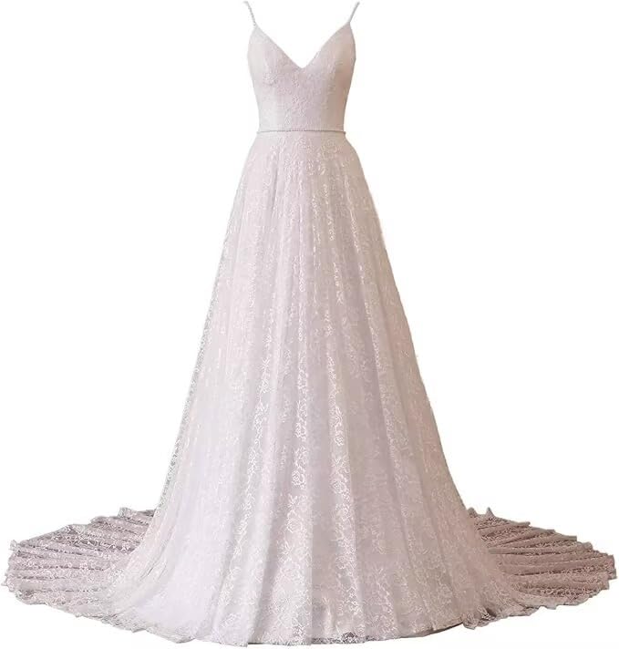 2021 Beach Wedding Dress - V Neck Lace Chiffon Bohemian Bridal Gown for Outdoor Ceremony & Destination Weddings