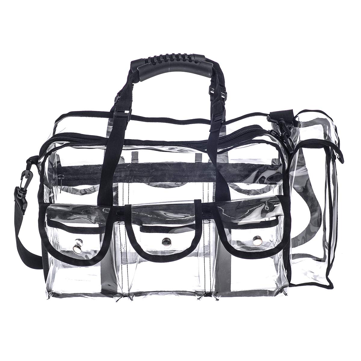 Professional Clear PVC Makeup Organizer Bag - Transparent Travel Cosmetic Case with 6 Pockets & Tissue Holder for MUA, Artists & Beauty Enthusiasts - Perfect for Travel, Salon & Professional Makeup Kits