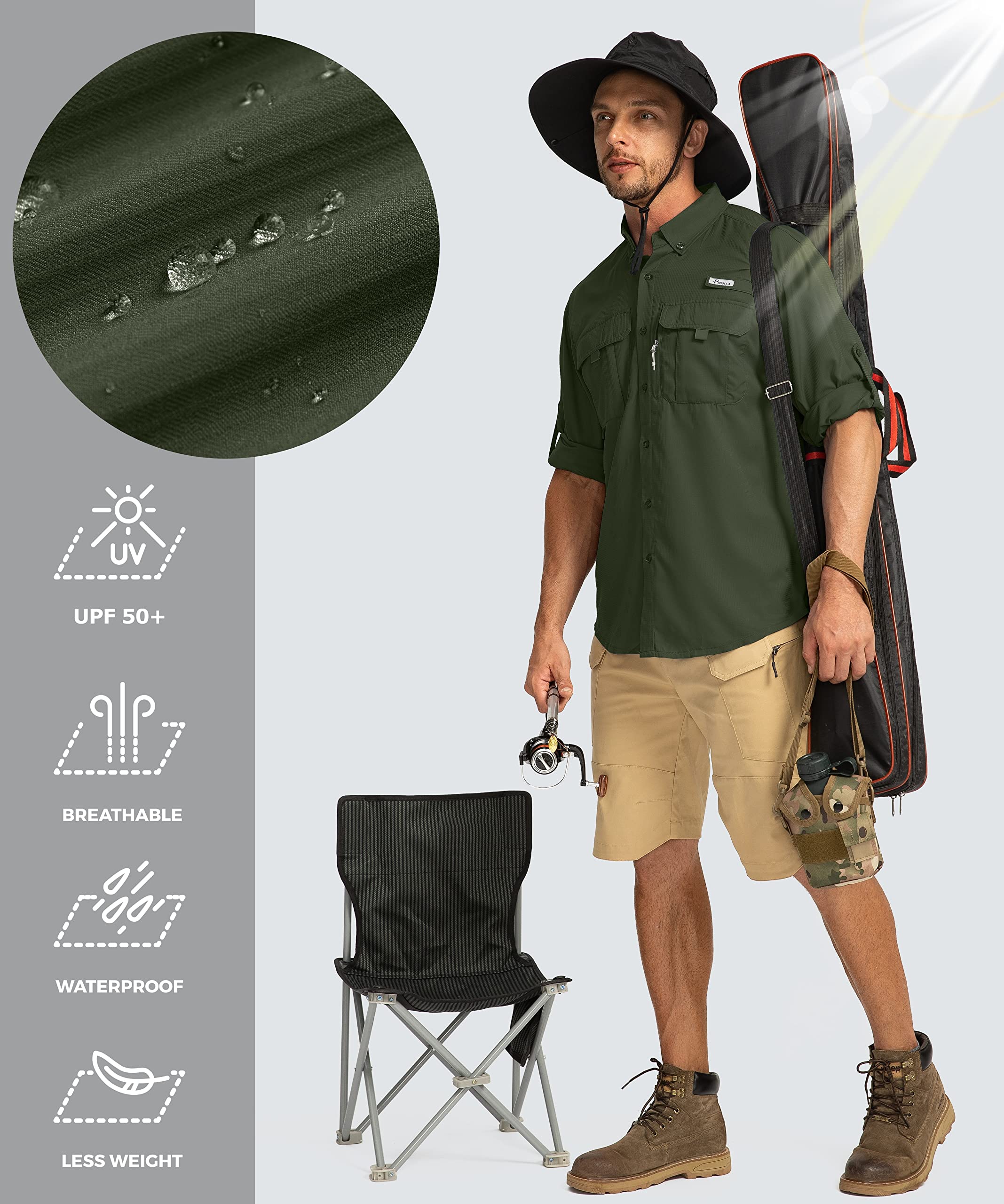UPF50+ Men's Fishing Shirts Long Sleeve Sun Protection for Outdoor Work & Travel