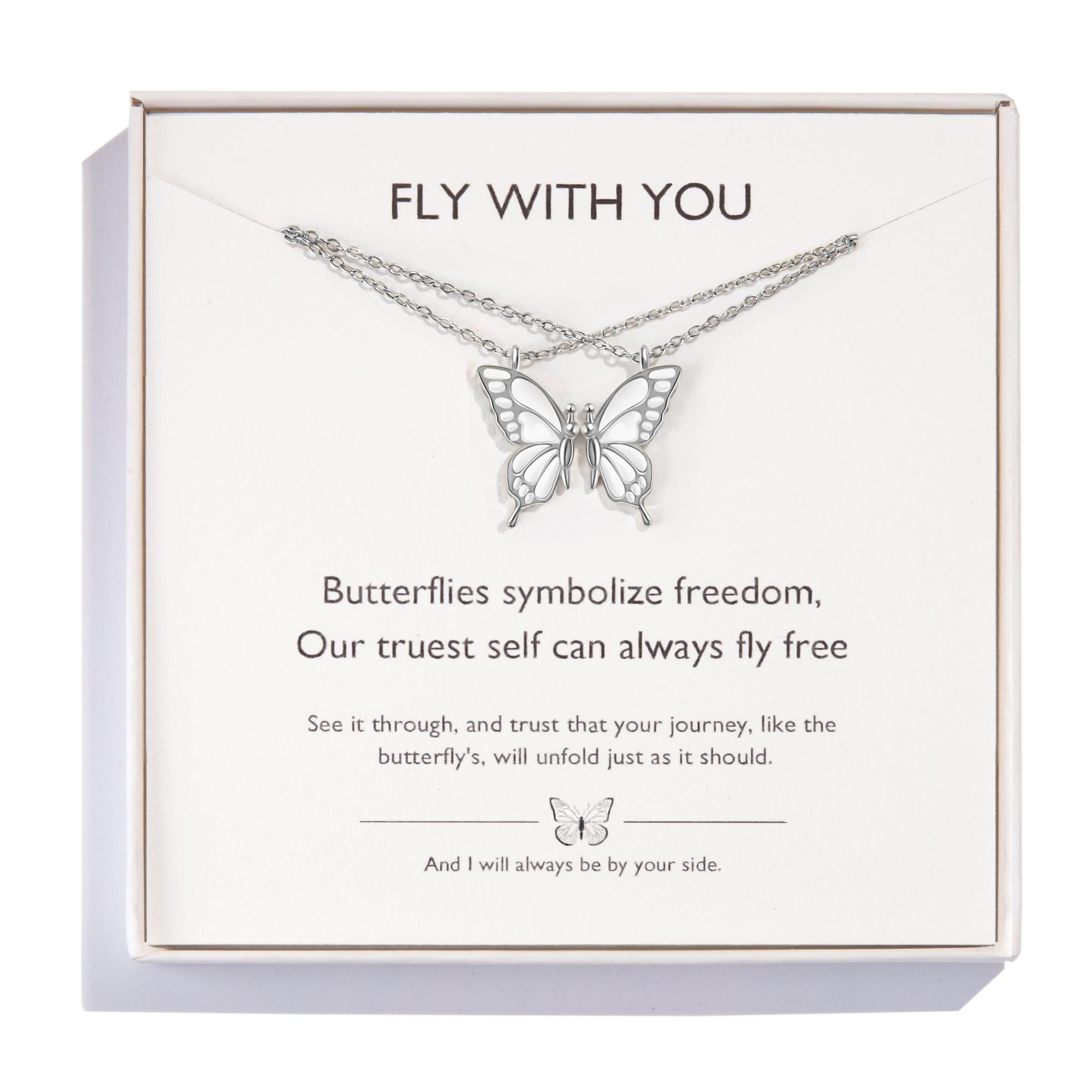 Yanxyad Friendship Butterfly Necklace Set of 2 - Best Friend BFF Necklace Gift for Women & Girls - Long Distance, Graduation, Birthday Gift Idea - Perfect for Sisterhood, Anniversary & Special Occasions