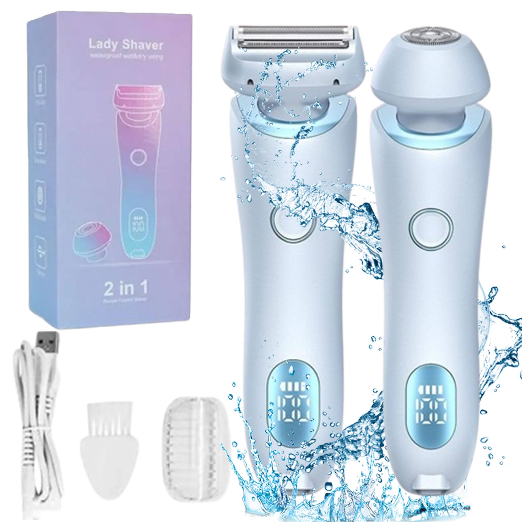 Silk Guide Pro 2-in-1 Electric Razor for Women - Wet & Dry Shaver with Silk Glide Technology, Painless Hair Removal for Legs, Bikini & Underarms - Blue (Perfect for Travel & Quick Touch-Ups)