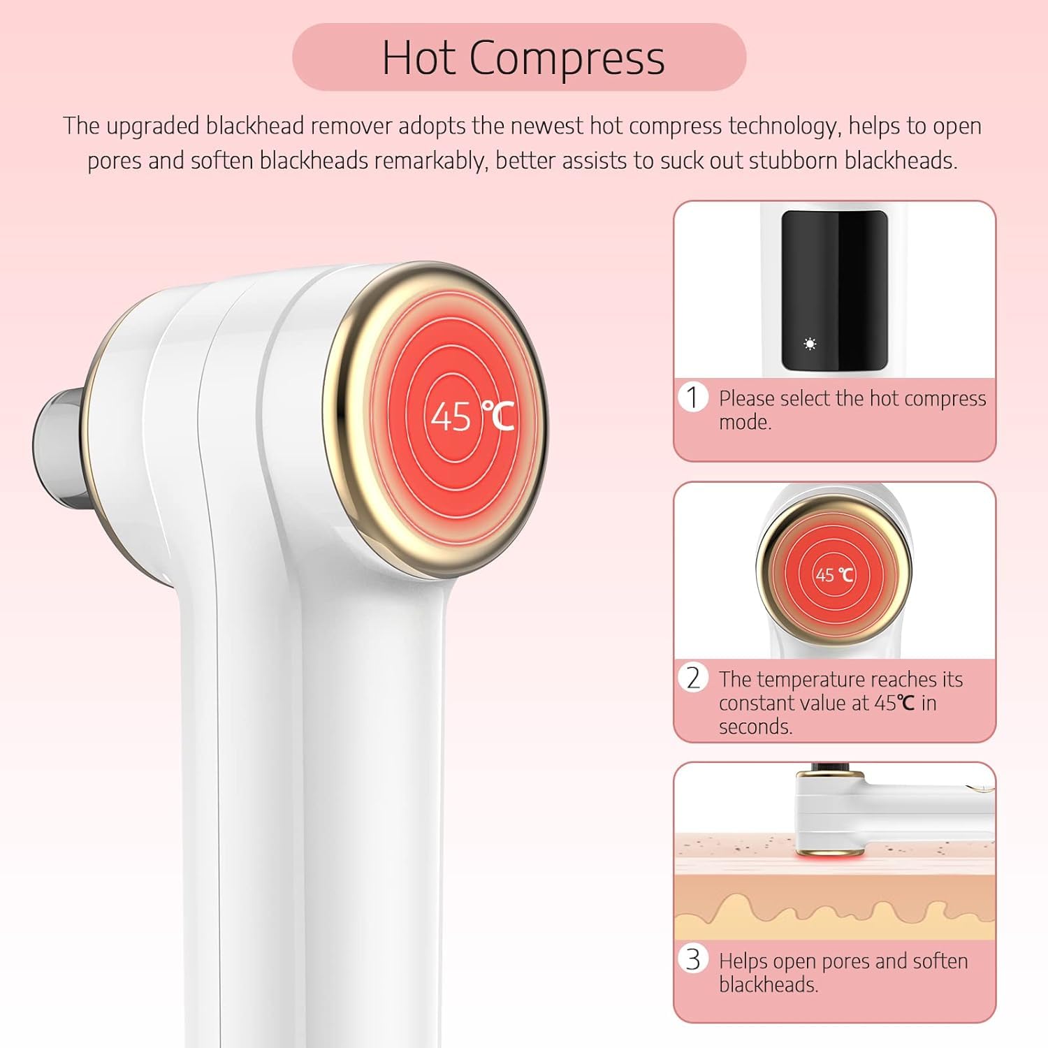 **SBM MART Blackhead Remover Pore Vacuum - Facial Pore Cleaner with Hot Compress, 3 Modes & 5 Probes for Deep Cleansing - Blackhead Suction Tool for Women & Men (White) - Perfect for Daily Skincare & Acne Treatment**