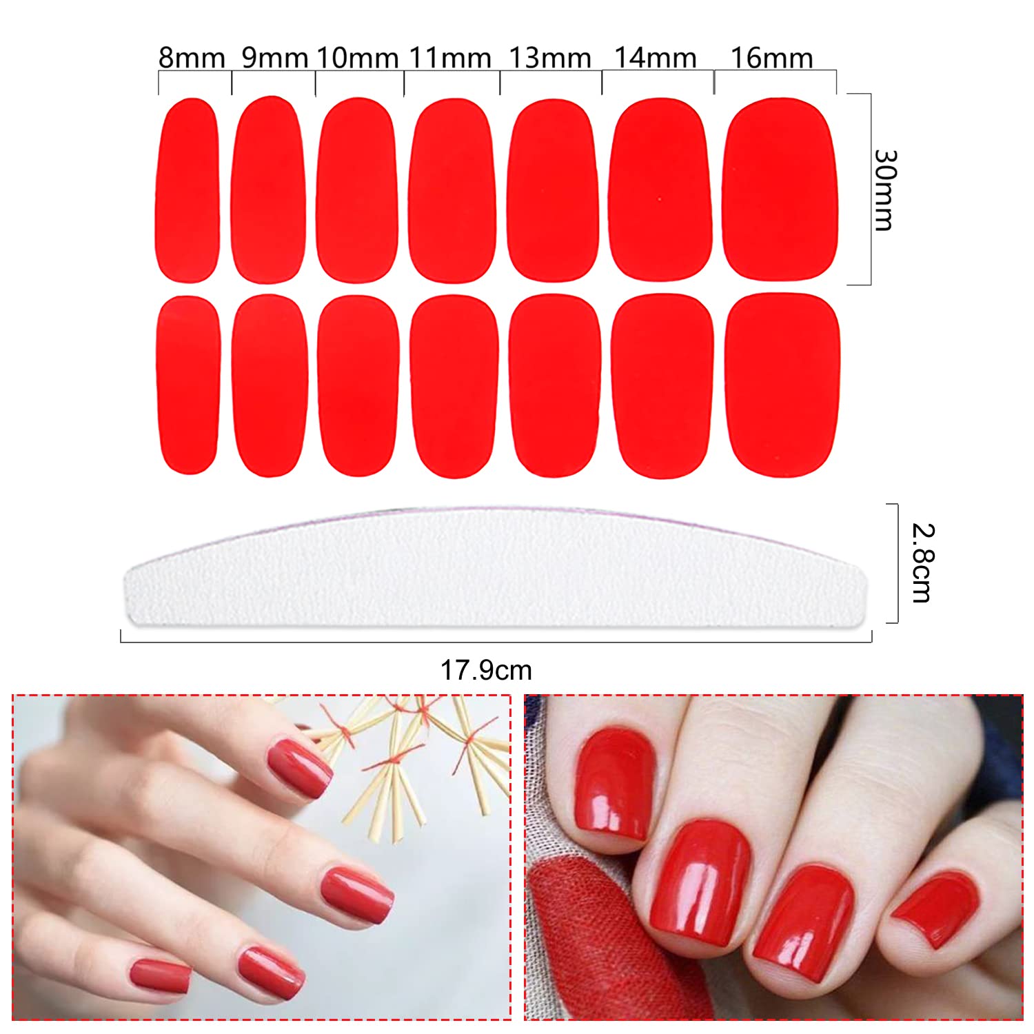 280 Pcs Red Nail Polish Stickers - 20 Sheets Self-Adhesive Gel Nail Wraps for Women, DIY Nail Art Decals, Full Cover Stick On Nails for Home Manicure & Salon Use - Perfect for Parties, Weddings and Daily Nail Care