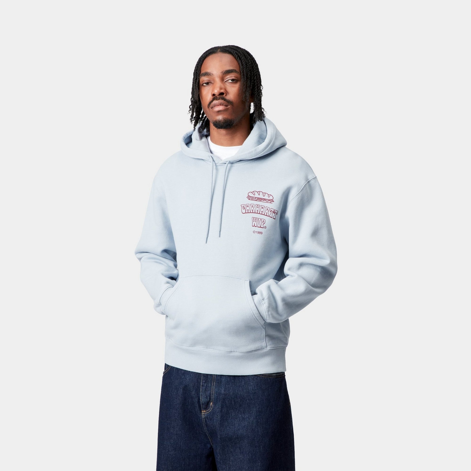Hooded Sandwich Sweatshirt for Men & Women - Cozy Pullover Hoodie in Blue Fog & Red Colors - Perfect for Casual Wear, Street Style & Outdoor Activities