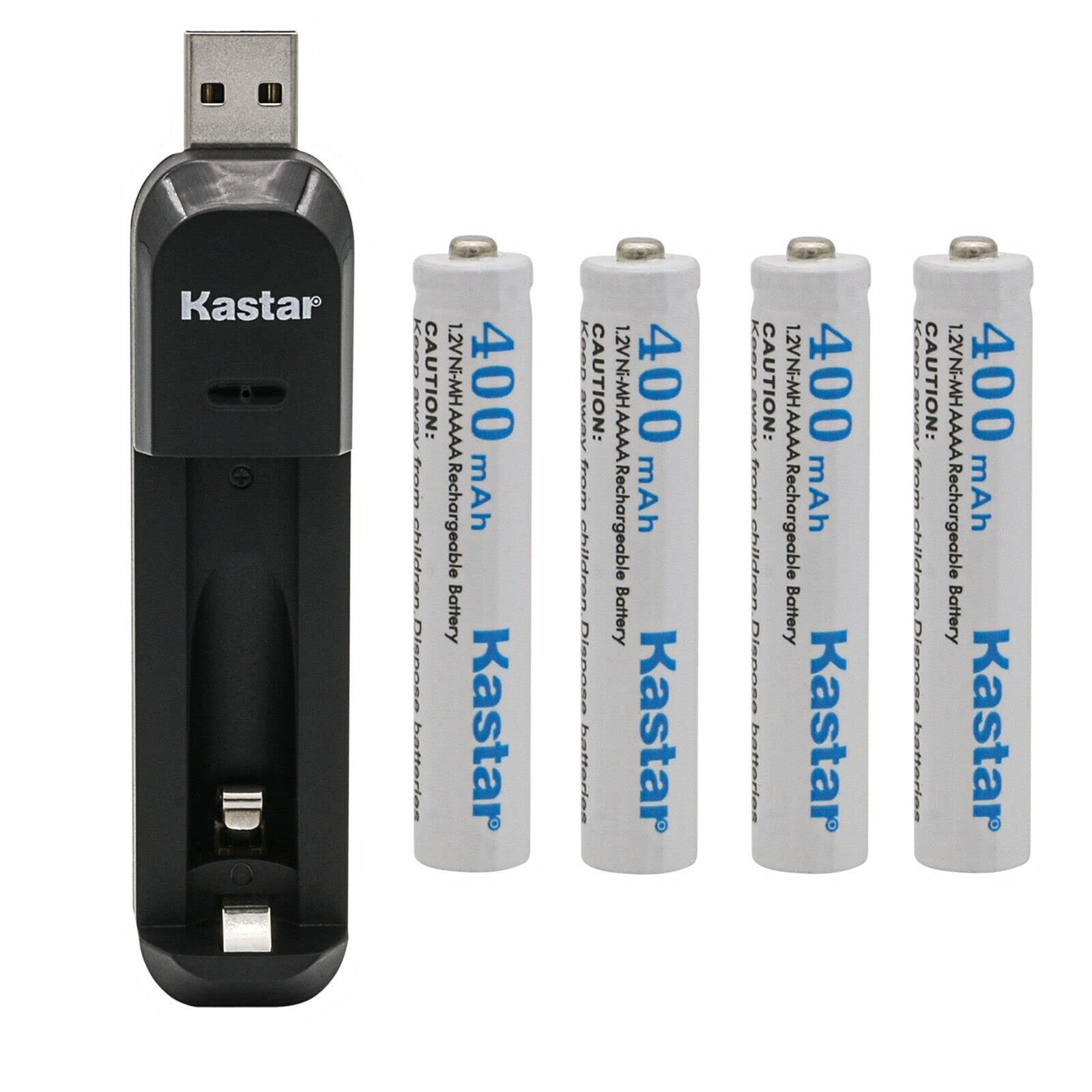 Kastar AAAA 1.2V 400mAh Rechargeable Batteries 4-Pack with USB Charger - Compatible with Microsoft Surface Pen, Stylus Pens, Electric Toothbrushes, Gaming Controllers, Bluetooth Headsets & Monitor Batteries - Perfect for Office, Home & Travel Use