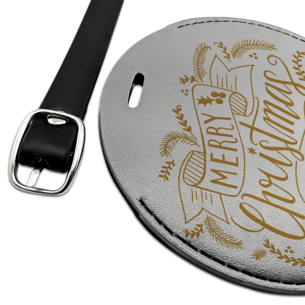 Round Leather Luggage Tag - Personalized Suitcase ID Card Holder for Travel & Carry-On Bags | Christmas Gift Idea for Frequent Flyers