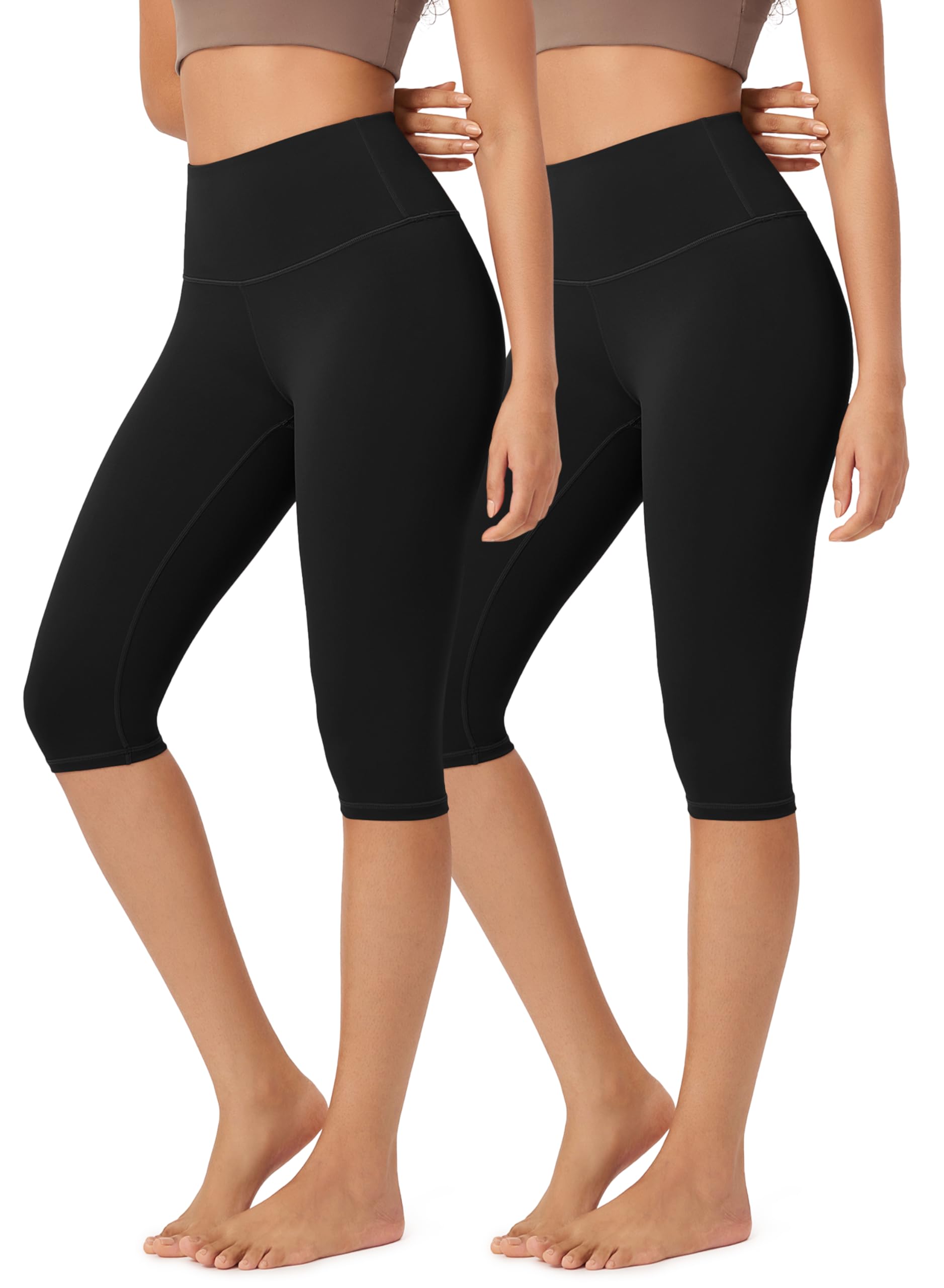 ODODOS ODLEX 2-Pack High Waist Knee Length Workout Capris for Women - Tummy Control Athletic Running Yoga Leggings (14