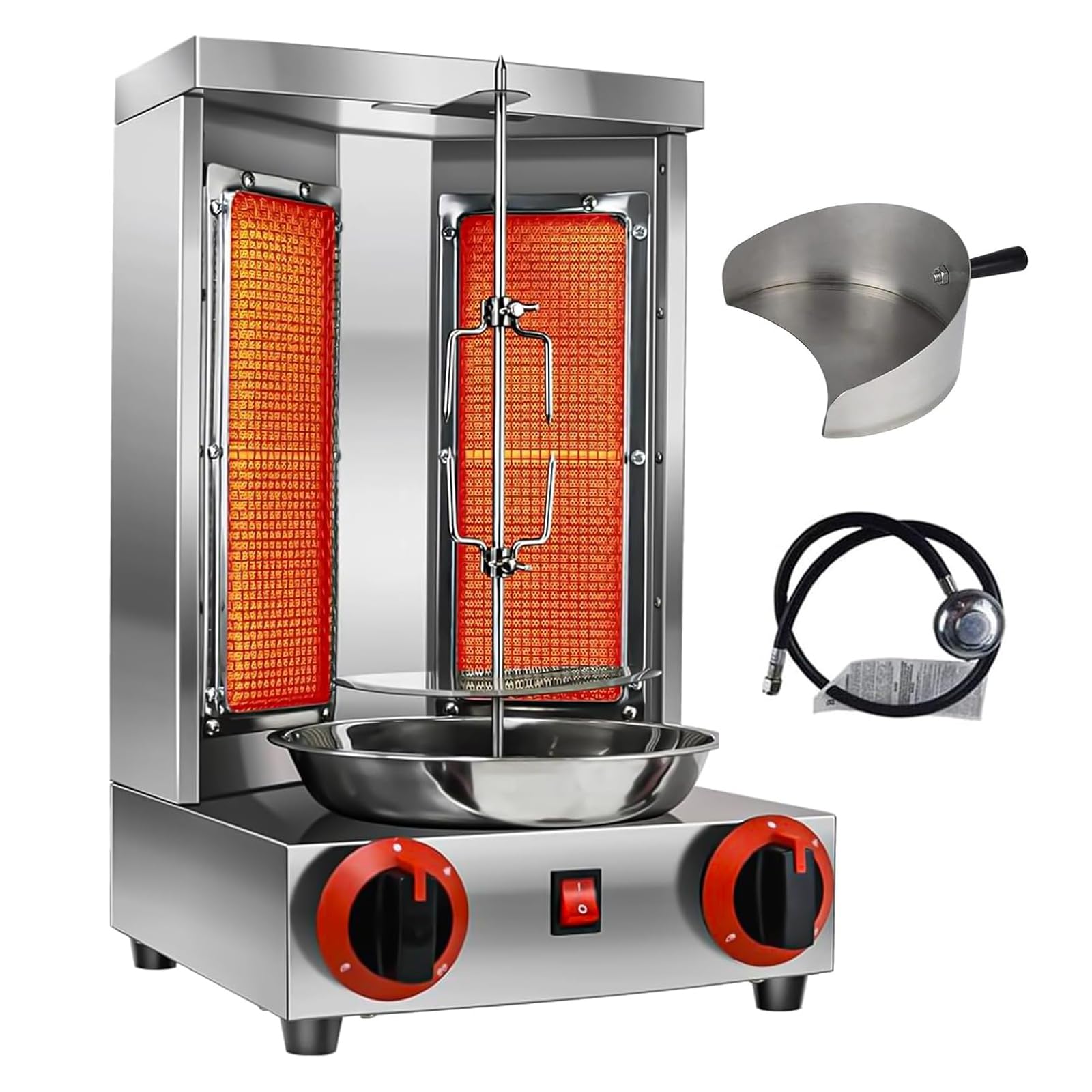 Li Zhen Commercial Gas Vertical Shawarma Doner Kebab Grill Machine - 2 Burner Propane Rotisserie Broiler with Meat Catch Pan (Patented) for Restaurants, Food Trucks & Catering Events