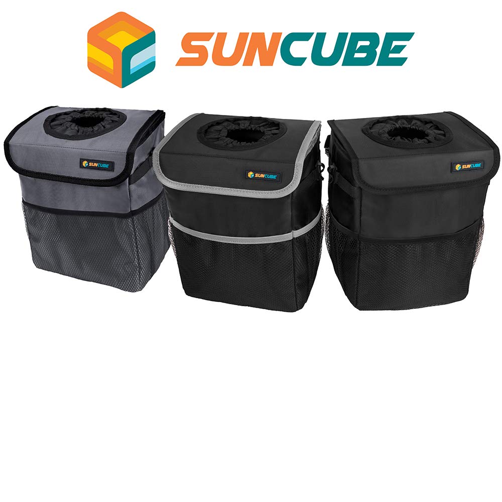 Waterproof Car Trash Can with Lid & Mesh Pockets - Leakproof Hanging Auto Garbage Bin for Car, Truck, SUV | Trash Bag Organizer for Headrest & Console | Perfect for Road Trips, Commuting & Family Travel (Dark Gray)