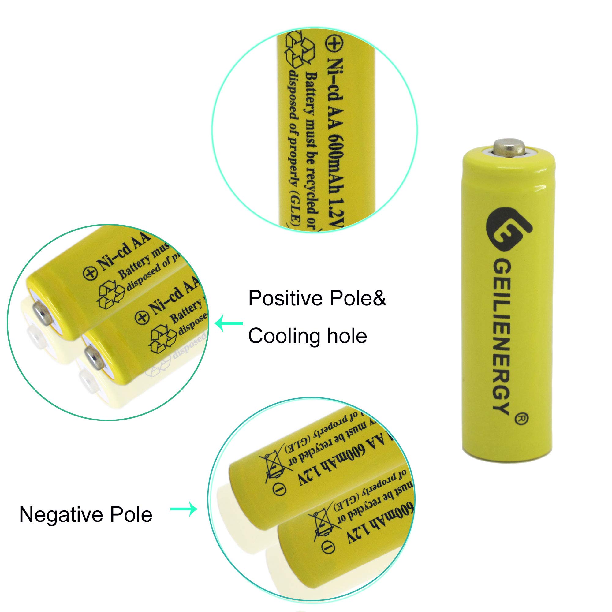 GEILIENERGY AA 600mAh 1.2V NiCd Rechargeable Batteries (12-Pack) - Perfect for Solar Lights, Solar Lamps, Garden Lights & Outdoor Solar Lighting Systems