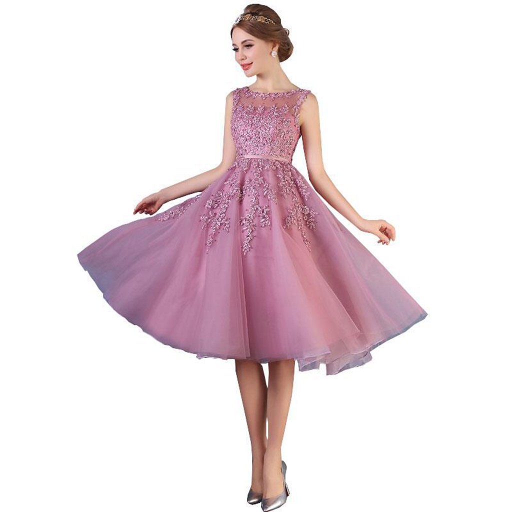 Elegant Women's Sleeveless Tulle Appliques Bateau Neckline Beaded Short Prom Dress for Homecoming, Party & Special Occasions