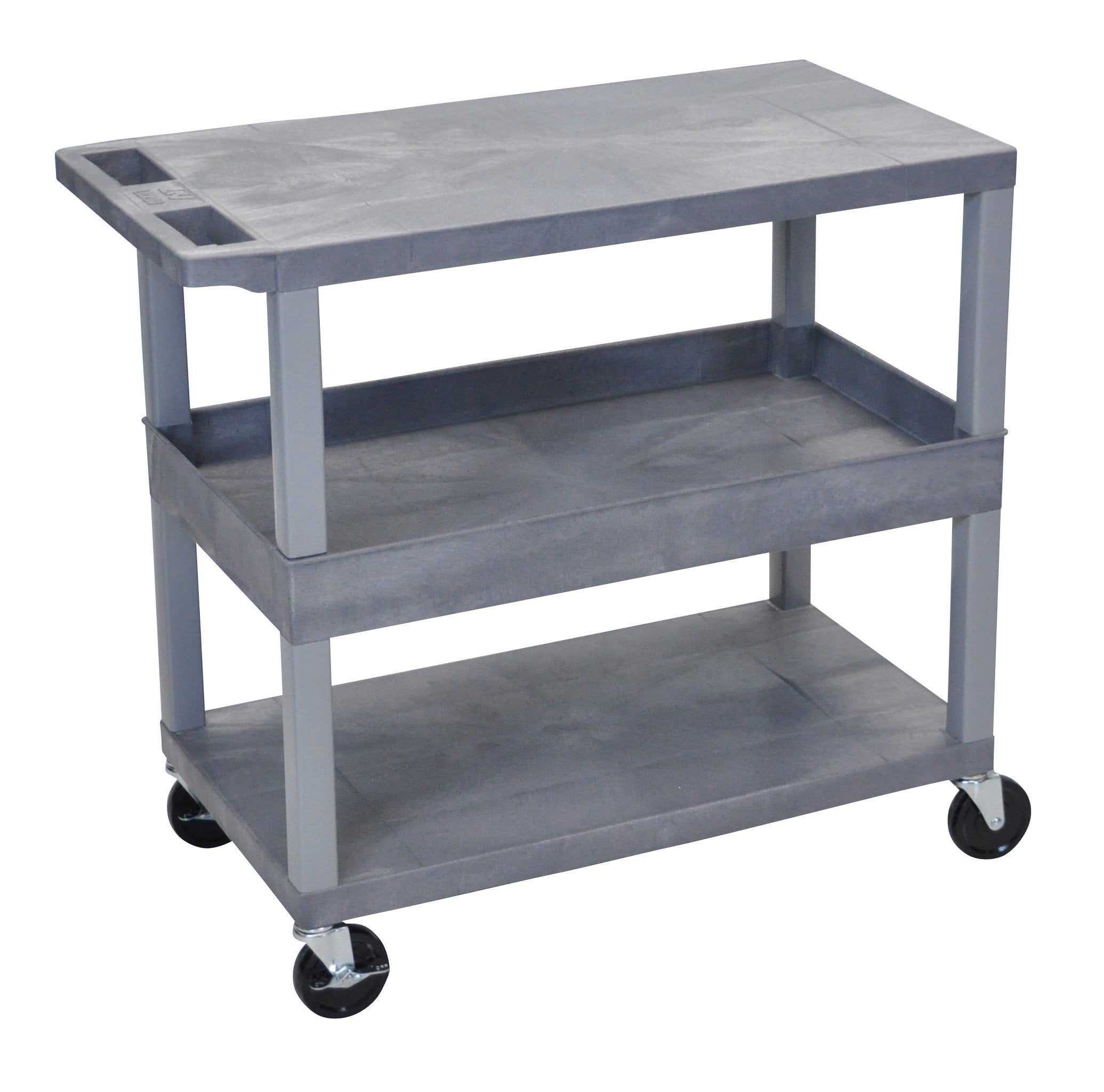 Luxor Gray EC212 G 18x32 Utility Cart with 2 Flat Shelves and 1 Tub Shelf - Perfect for Kitchen, Office, or Bathroom Storage and Organization