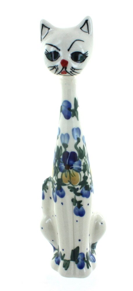 Blue Rose Polish Pottery Pansies Medium Cat Bowl - Handmade Ceramic Pet Dish for Cats, Unique Floral Design - Perfect for Home Decor, Gift Idea, or Everyday Pet Feeding