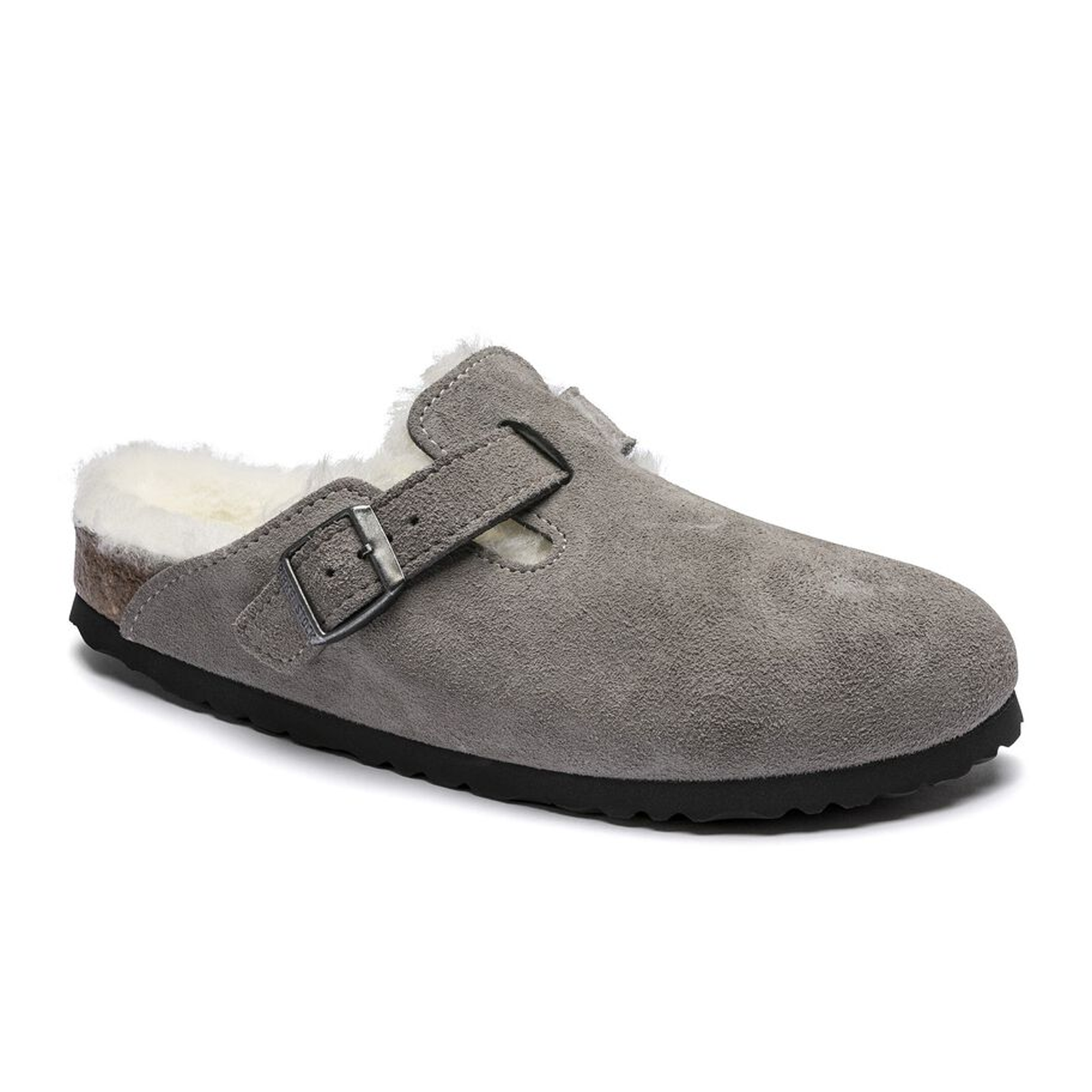 Birkenstock Boston Narrow Clog for Women - Stone Coin Suede with Natural Shearling Lining | Comfortable House Slippers for Indoor & Outdoor Wear