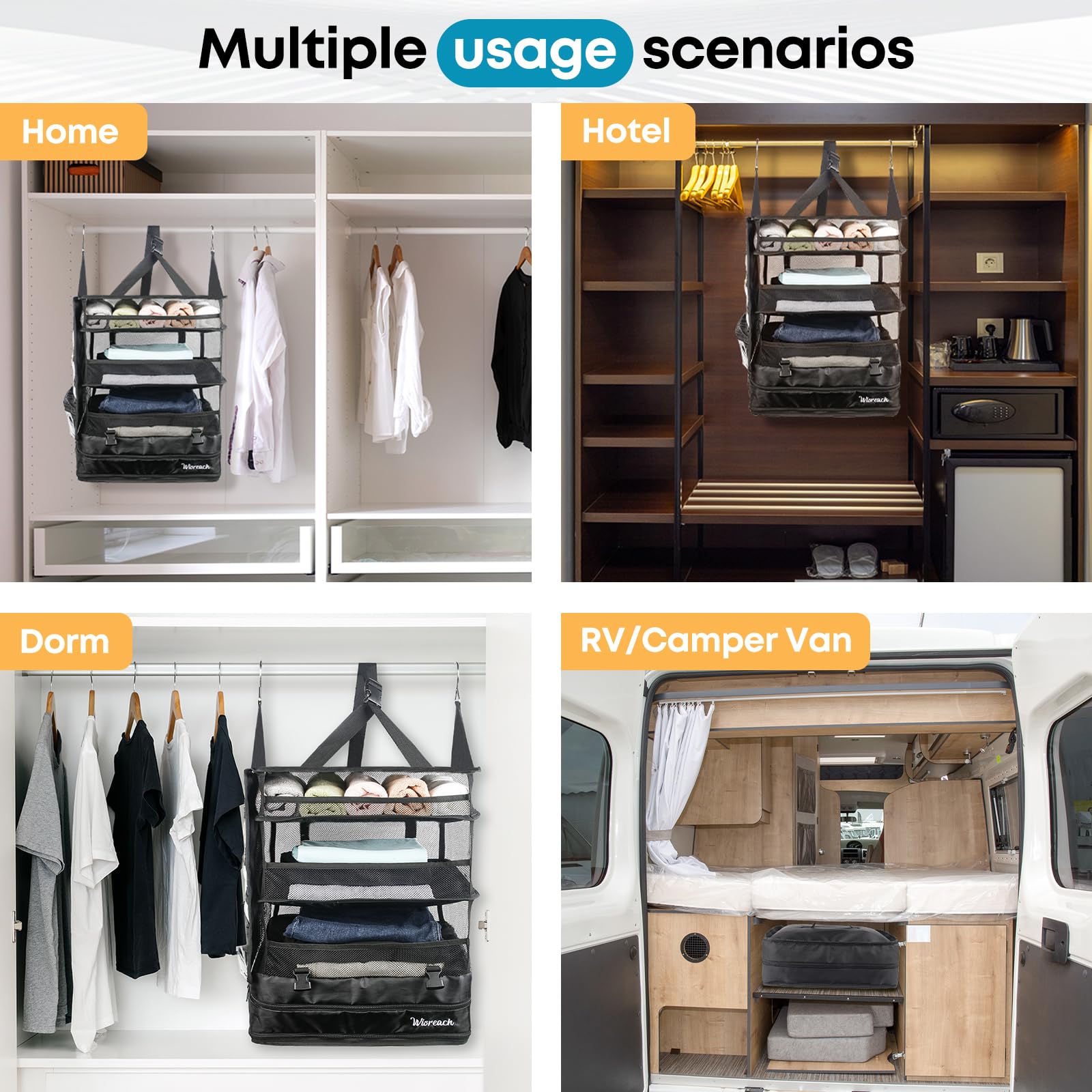 Premium Hanging Suitcase Organizer & Travel Shelves - Packing Cubes for Carry-on Luggage - Wrinkle-Free Clothes Storage - Black | Perfect for Business Trips, Vacations & Organized Travel Packing