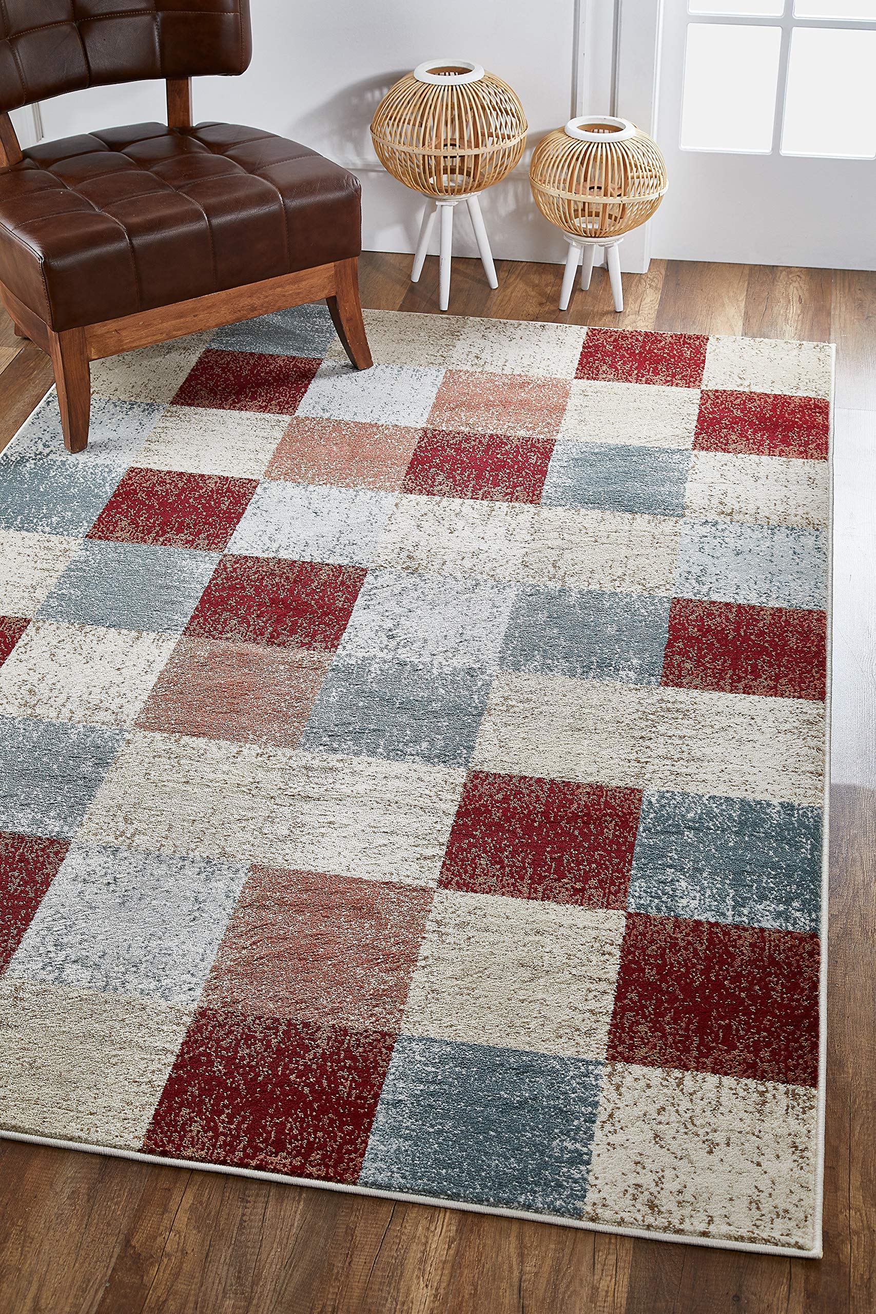 KAS Rugs Avalon Brown Checkered Plush Area Rug 7'10
