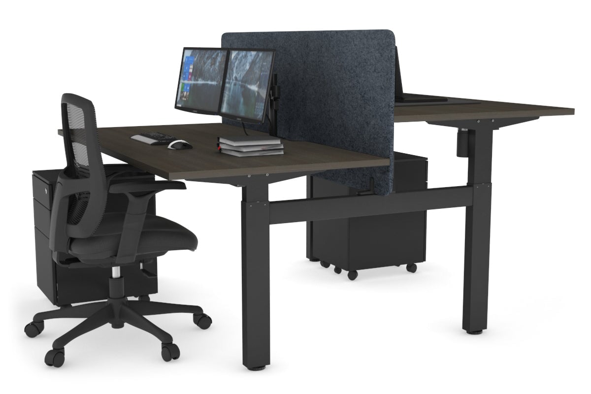 Adjustable Height 2-Person H Bench Workstation - Black Frame [1200L x 800W with Cable Management] - Perfect for Office, Home Workspace & Collaborative Work Environments