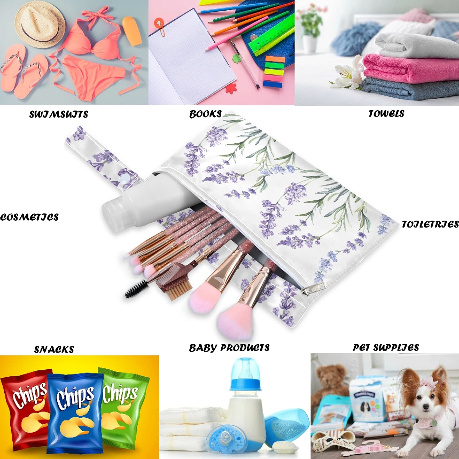 Visesunny 2-Pack Purple Lavender Wet Bags with Zippered Pockets - Reusable, Washable & Spacious for Travel, Beach, Pool, Gym, Daycare | Perfect for Wet Swimsuits, Dirty Clothes, Diapers & Toiletries | Great for Moms, Babies & Active Lifestyles
