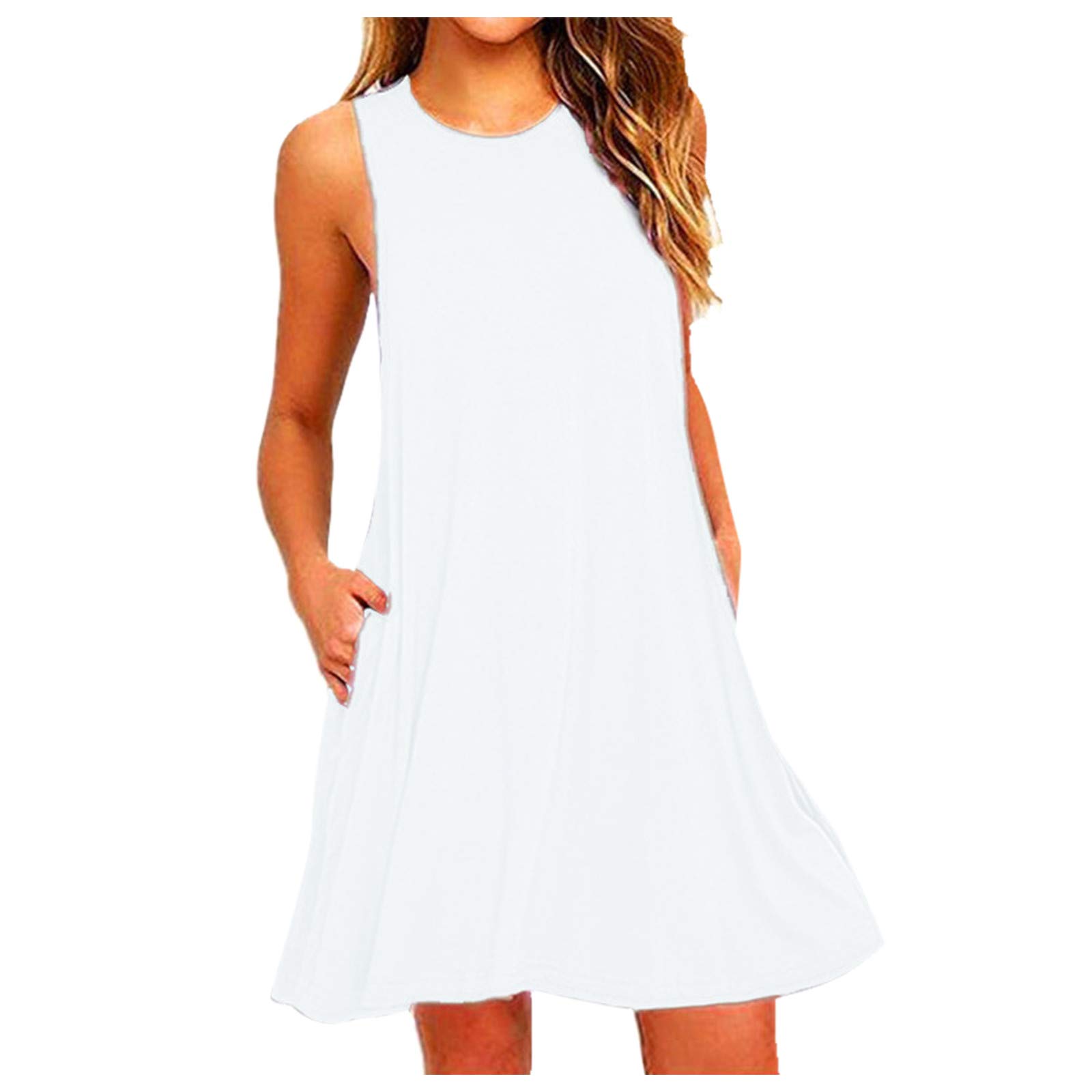 Women's Summer Sleeveless A-Line Sundress - Casual Beach Tank Dress with Pockets | Perfect for Vacation, Pool Party & Everyday Wear