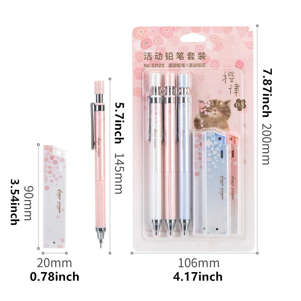 Cherry Mechanical Pencil Set - 12 pcs 0.5mm with HB Leads for Writing & Drawing