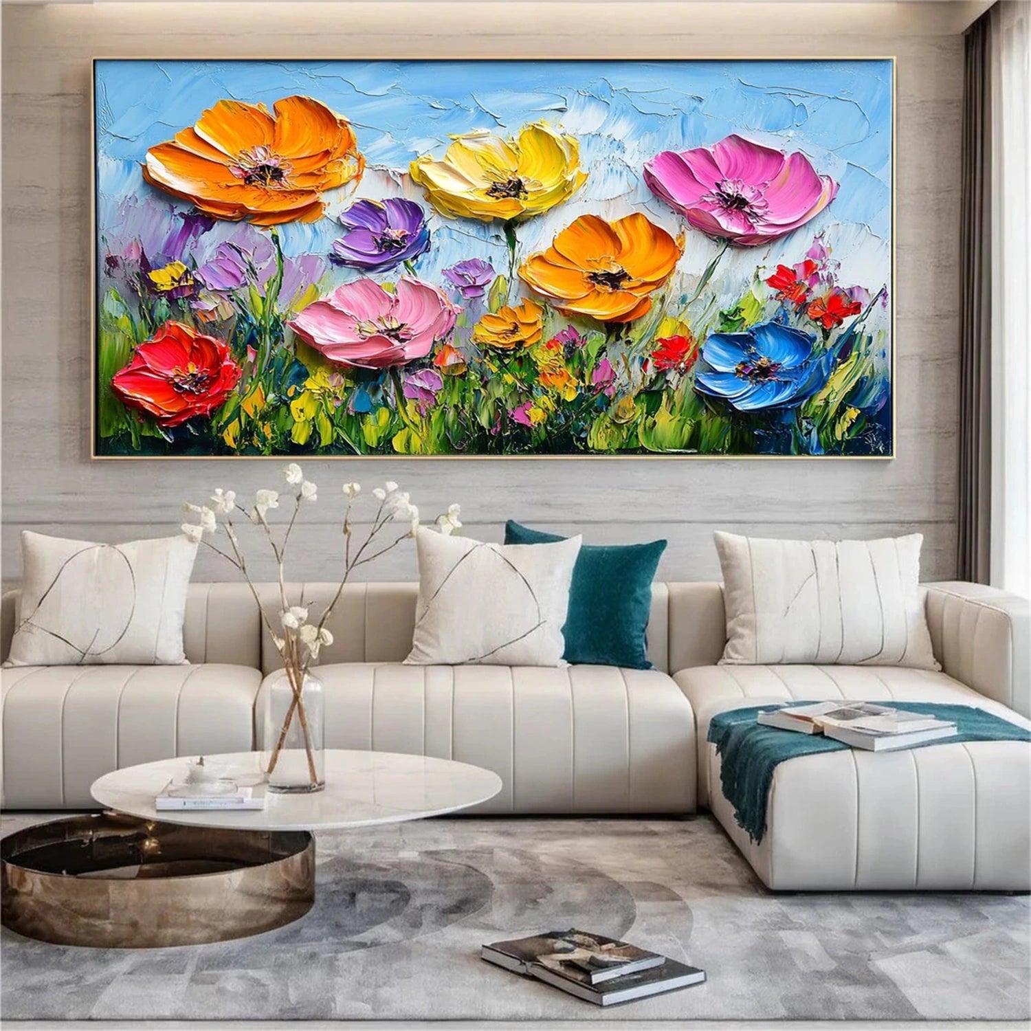 Beautiful Flower and Tree Painting #FT122 - Handmade Canvas Art for Home Decor, Living Room, Bedroom & Office Wall