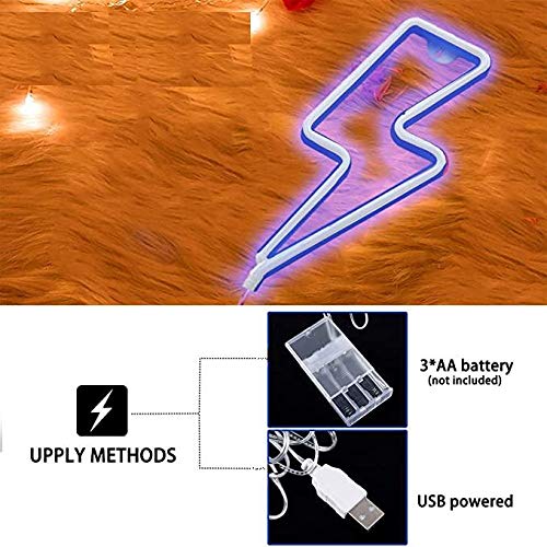 LED Neon Lightning Bolt Wall Sign - Indoor Neon Light Decor for Bedroom, Party, Wedding, Birthday - Perfect Night Lamp & Unique Gift for Kids, Valentine's Day, Christmas - Home, Bar, Cafe, Game Room Decor