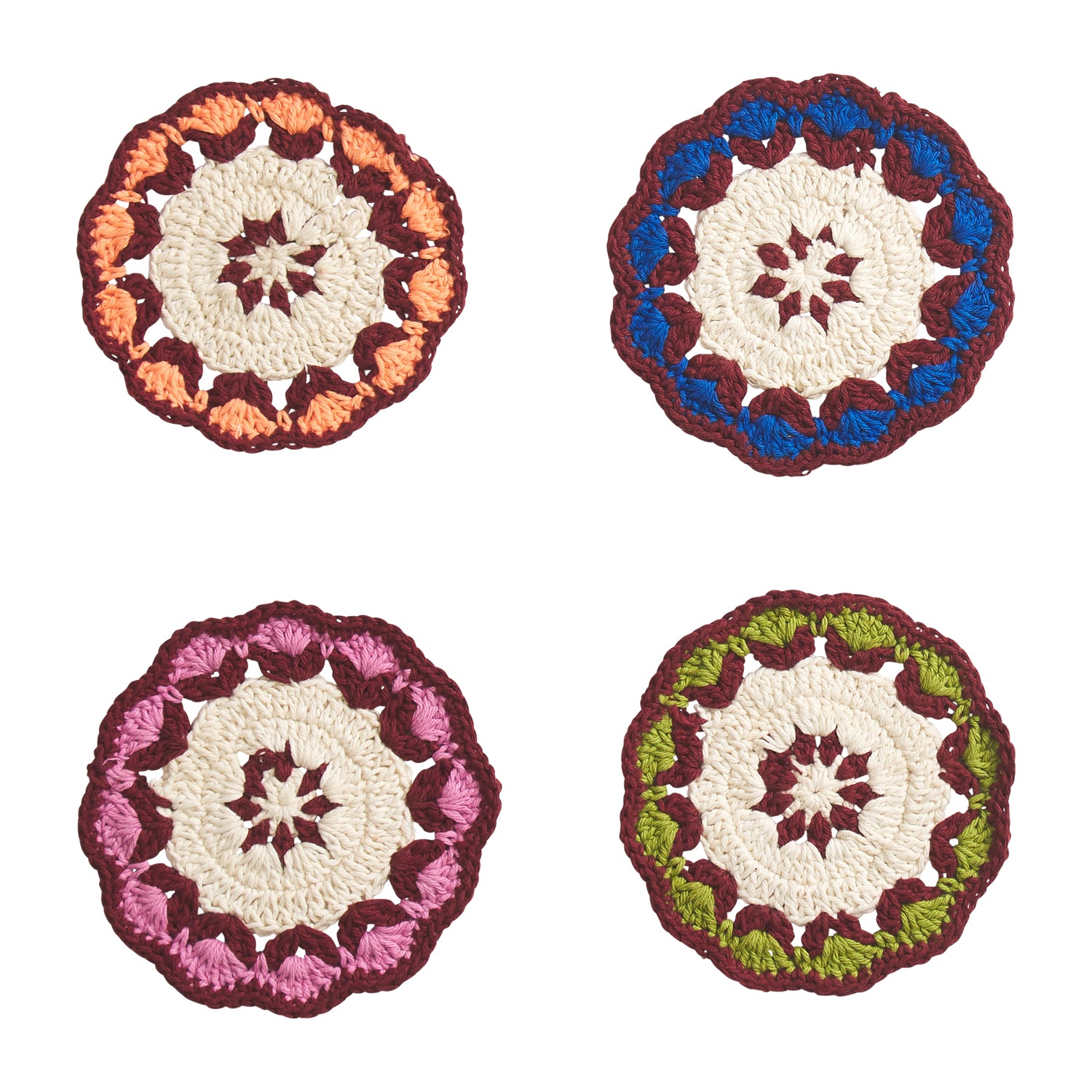 Handmade Hema Crochet Coaster Set - 6 Pack Boho Style Cotton Drink Coasters for Coffee Table, Dining Table & Home Decor - Perfect for Hot & Cold Beverages