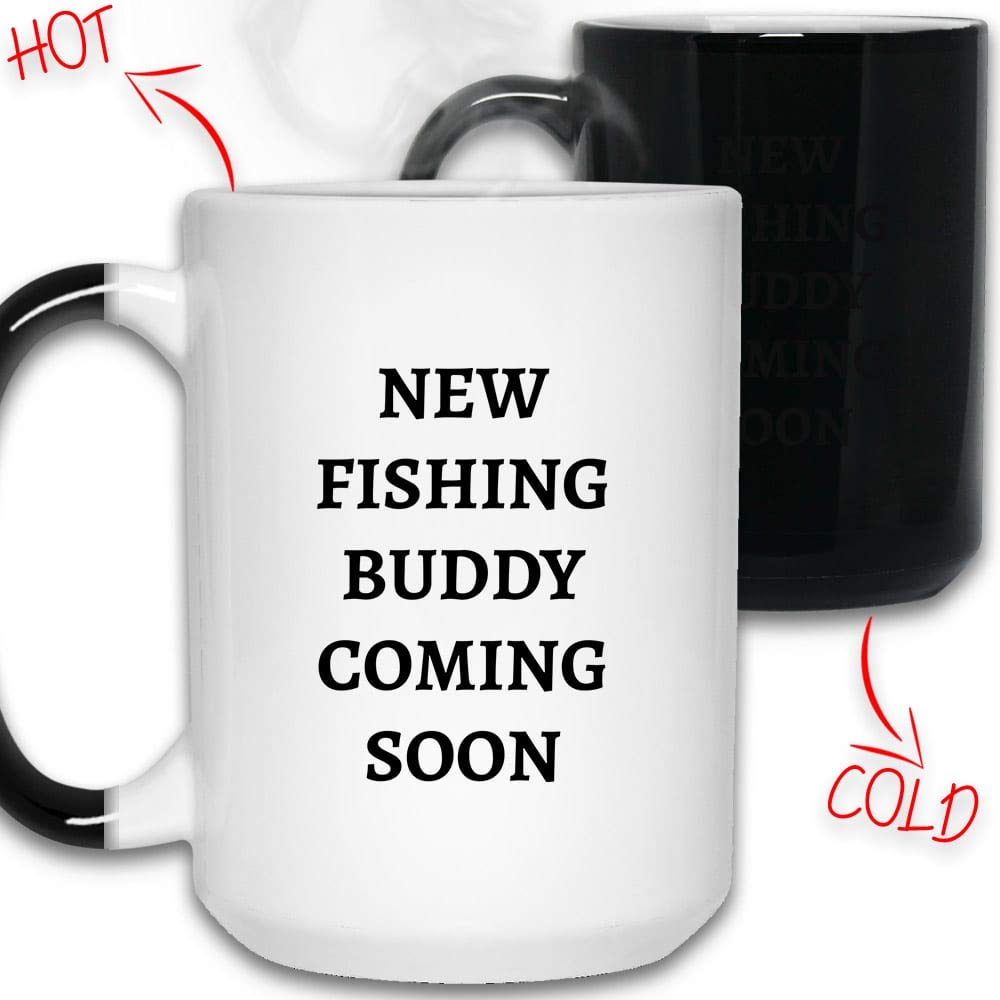 Funny Color Changing Mug - Ceramic Magic Coffee Cup 11oz & 15oz | Heat Sensitive Fishing Buddy Design | Perfect Gift for Anglers & Coffee Lovers | Office, Home & Camping Use