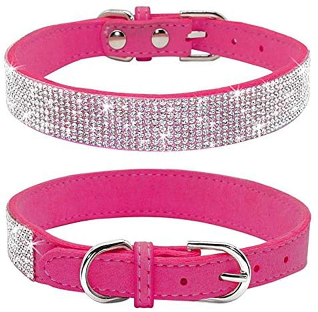 Sparkling Rhinestone Dog Collar - Soft Suede Leather Pet Collar with Crystal Diamonds for Small Dogs & Cats | Perfect for Parties, Weddings & Special Occasions